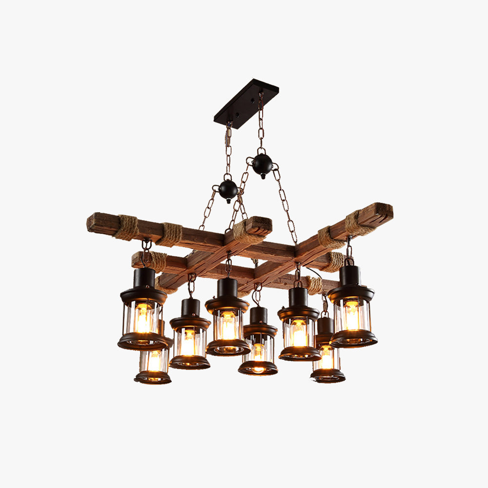Epoch Industrieller LED Klassischer Kronleuchter Holz Glas Wohnzimmer