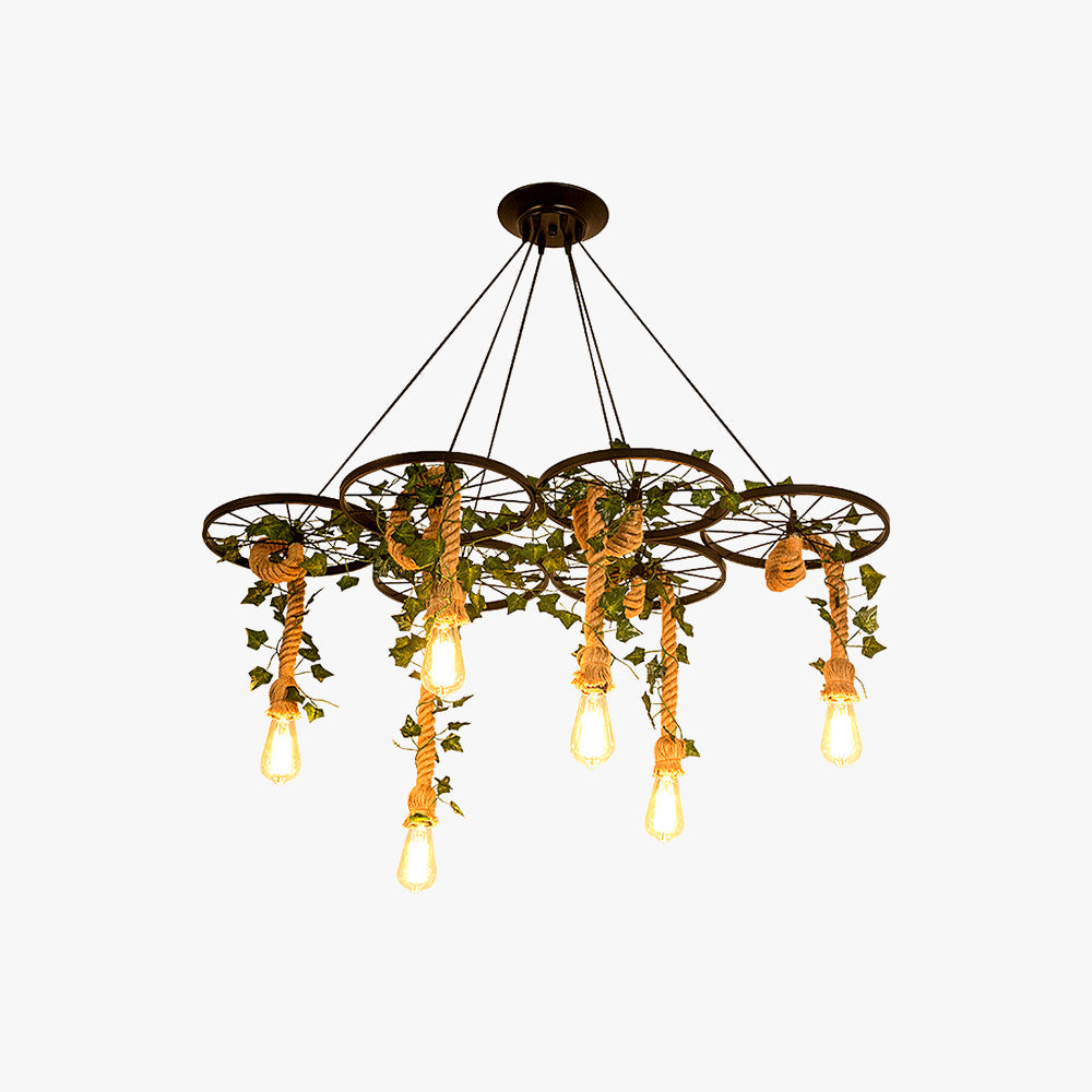 Valentina Industrieller LED Kronleuchter Schwarz Rattan Bar/Wohnzimmer