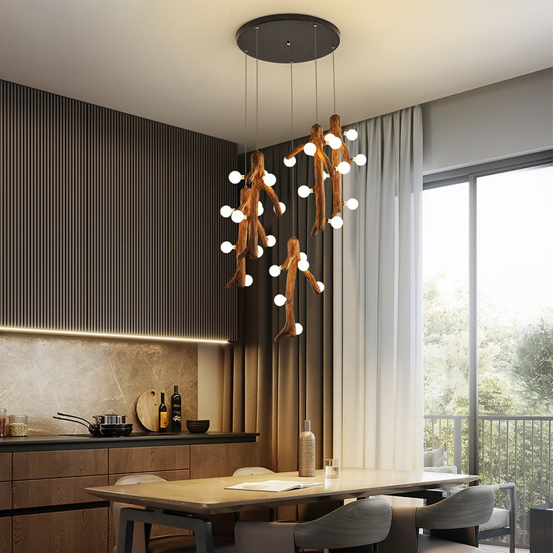 Epoch Nordisch LED Kronleuchter Holz Wohn/Esszimmer/Schlafzimmer