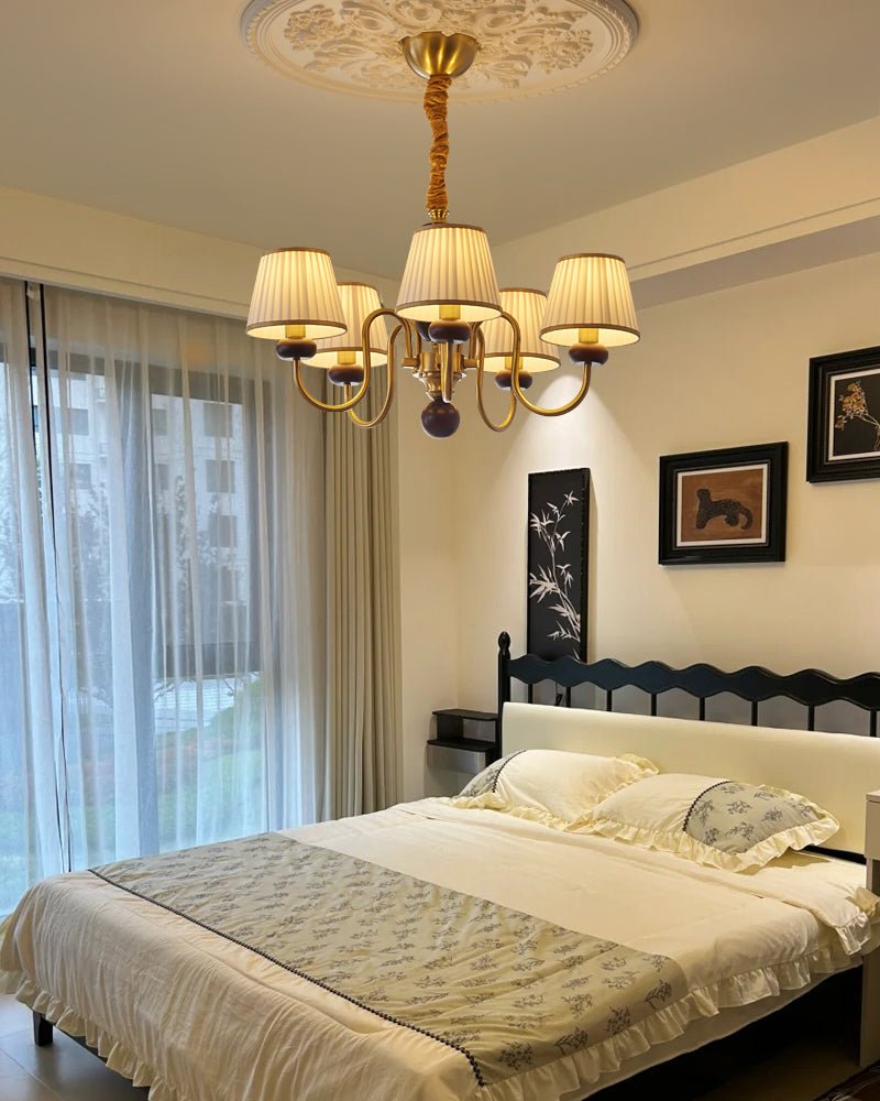 Erthaos Traditionelle Eleganz Falten Stoff Holz Kronleuchter-Letslighting