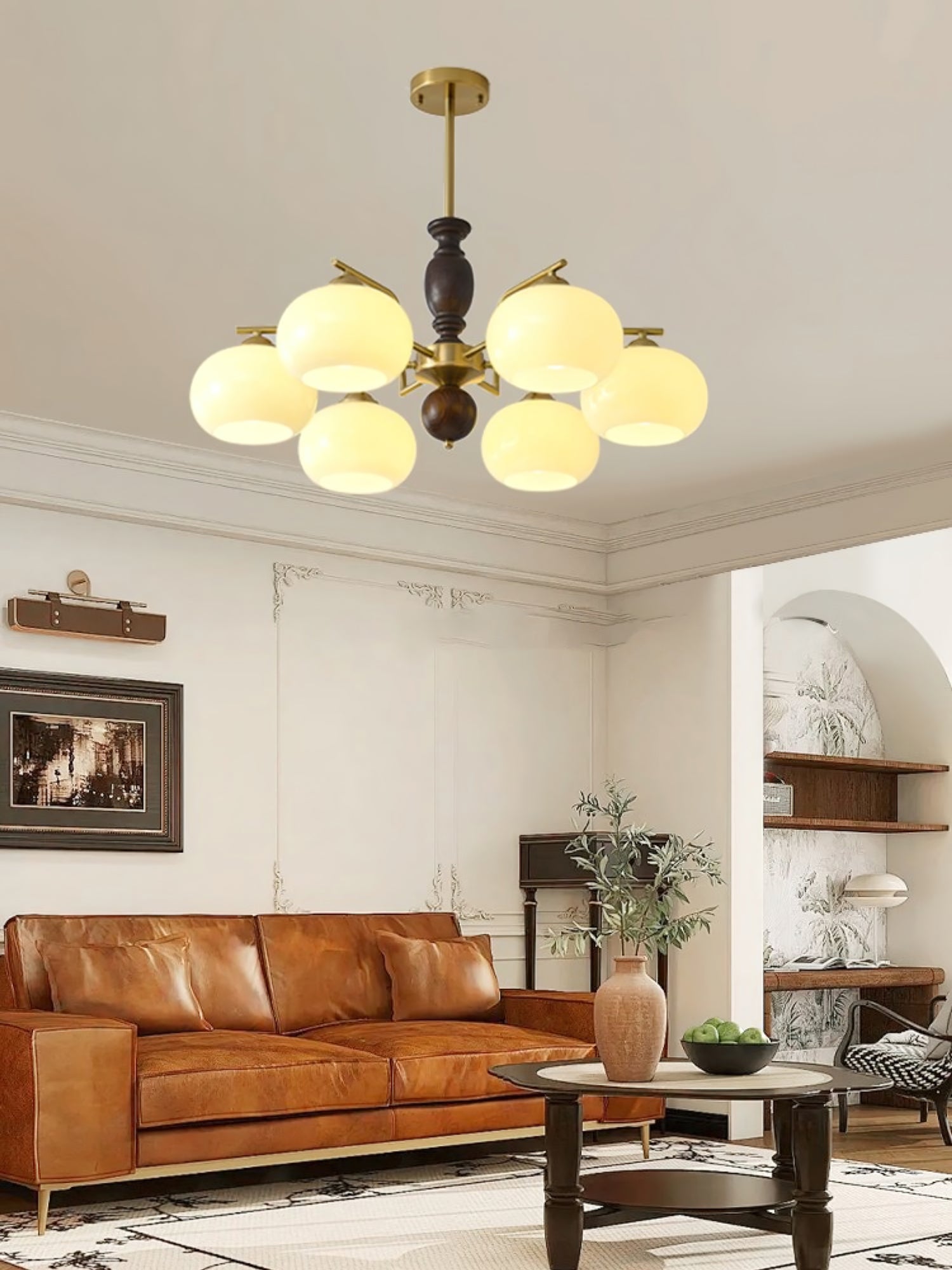 Aurora Kronleuchter Walnuss Beige Orb-Letslighting