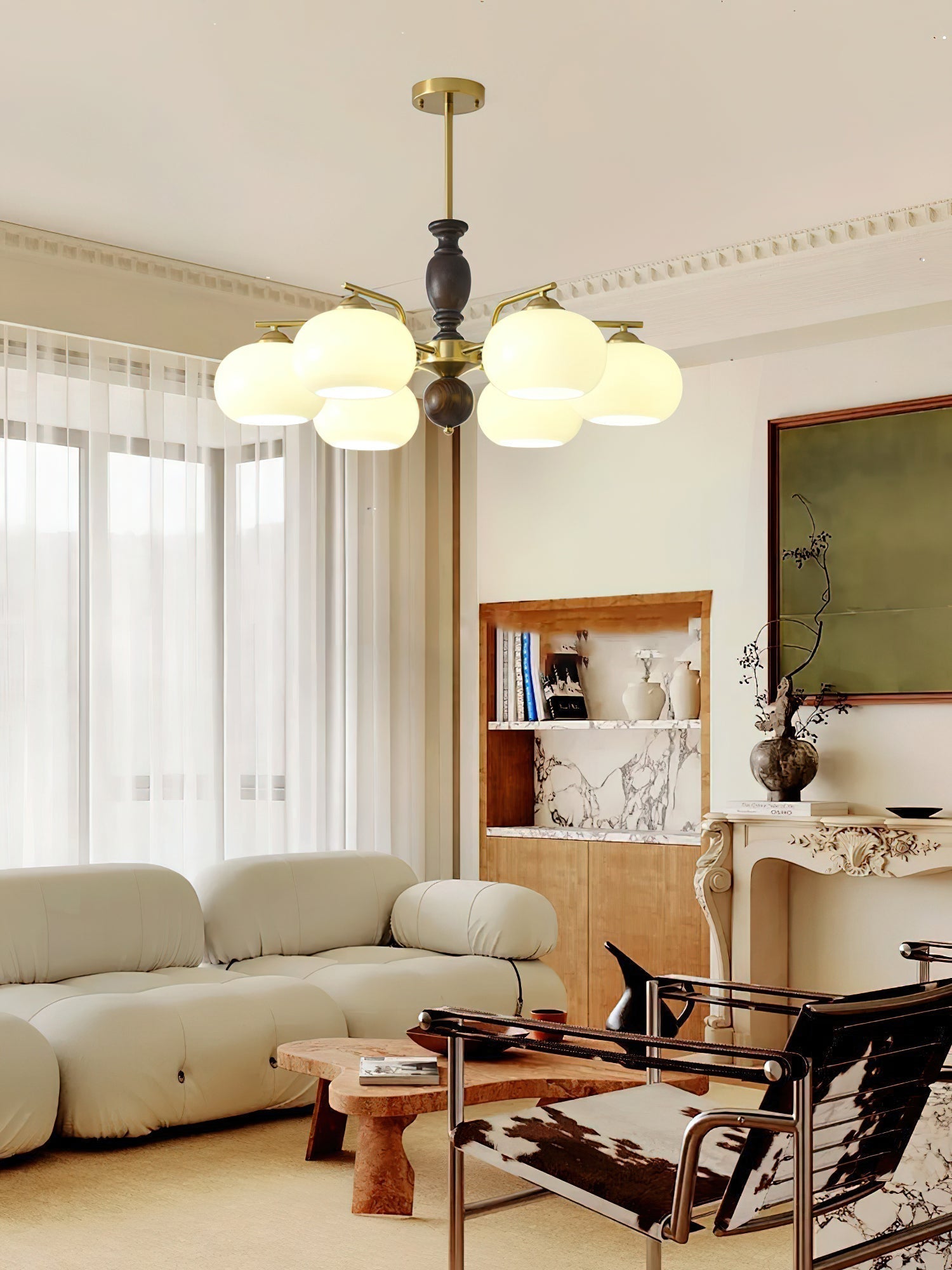 Aurora Kronleuchter Walnuss Beige Orb-Letslighting