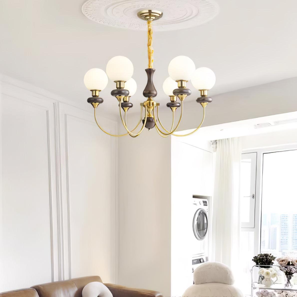 Lustra Kronleuchter Retro Messing Walnuss Glas-Letslighting