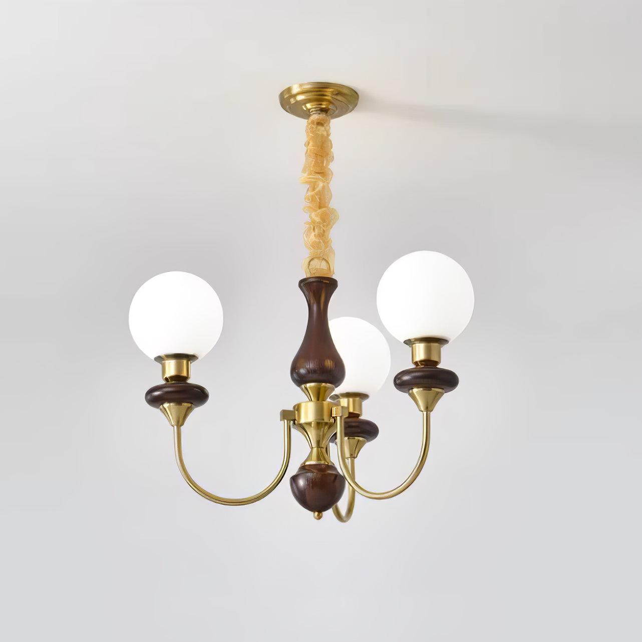 Lustra Kronleuchter Retro Messing Walnuss Glas-Letslighting