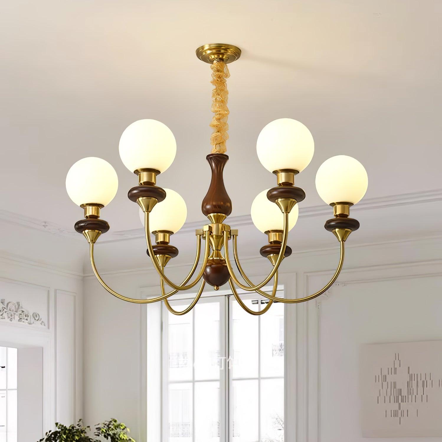 Lustra Kronleuchter Retro Messing Walnuss Glas-Letslighting