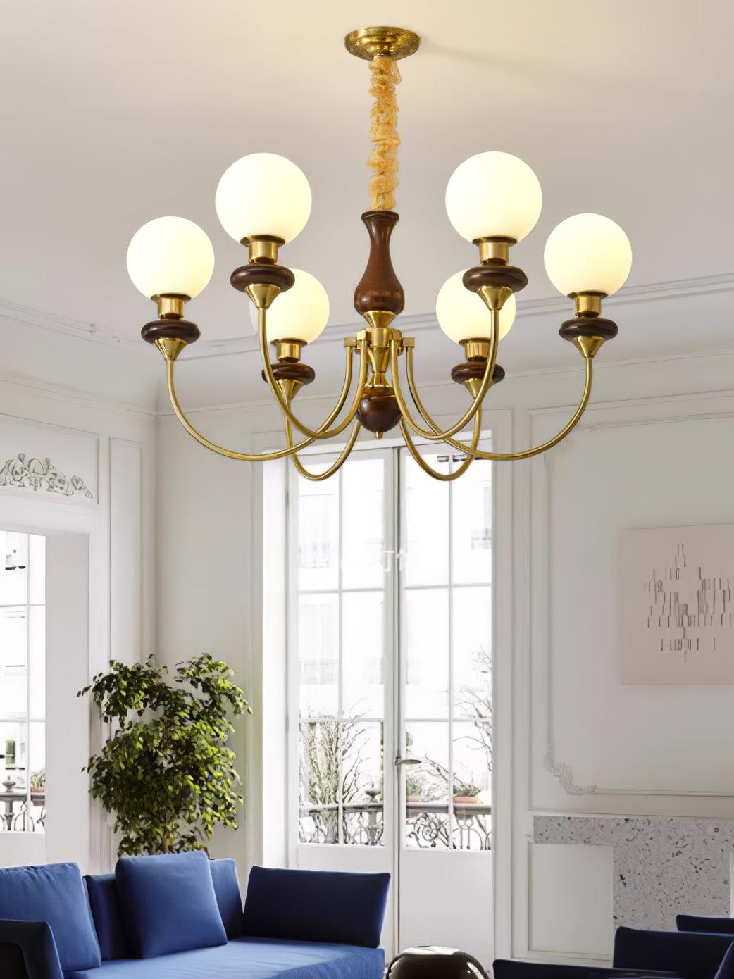 Lustra Kronleuchter Retro Messing Walnuss Glas-Letslighting