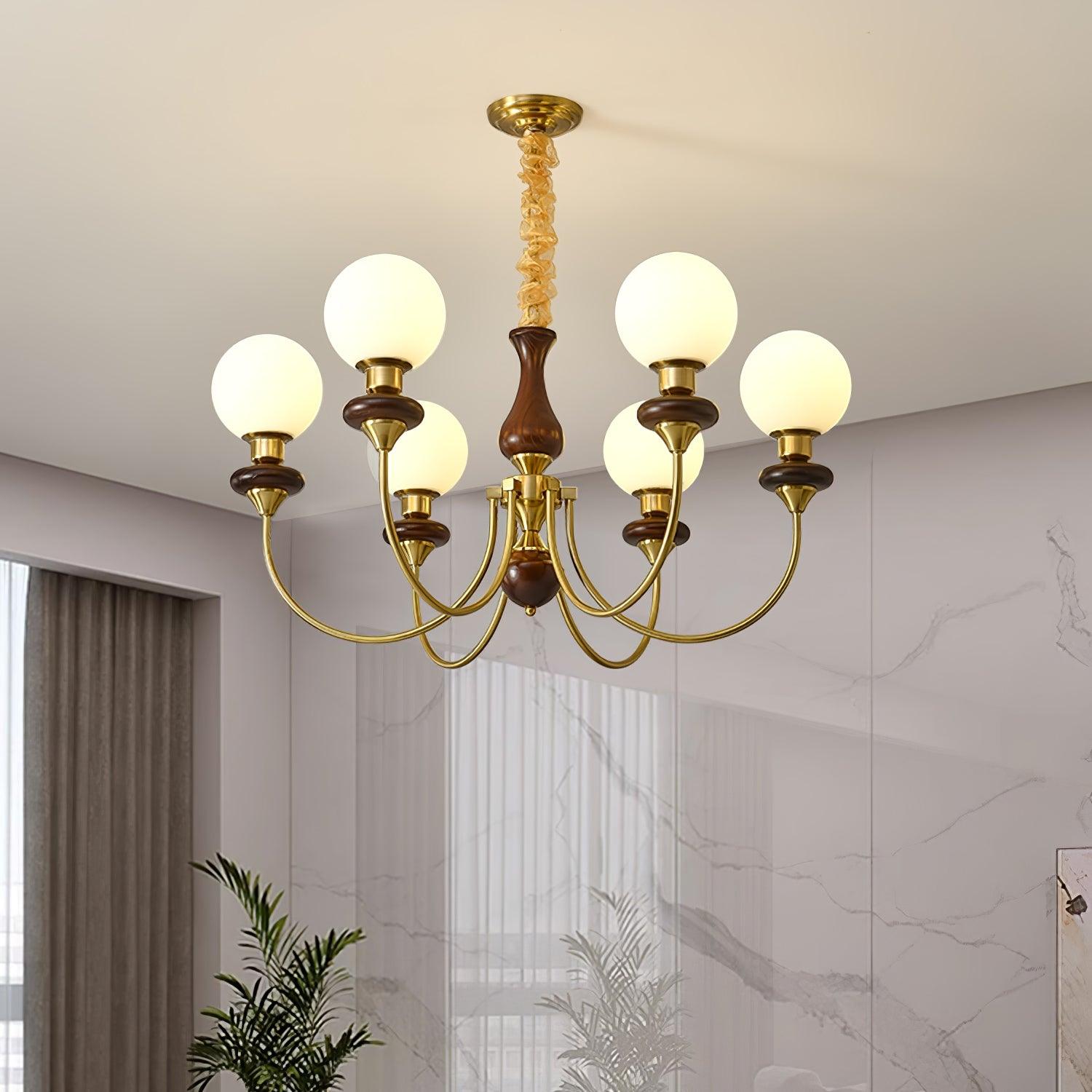 Lustra Kronleuchter Retro Messing Walnuss Glas-Letslighting