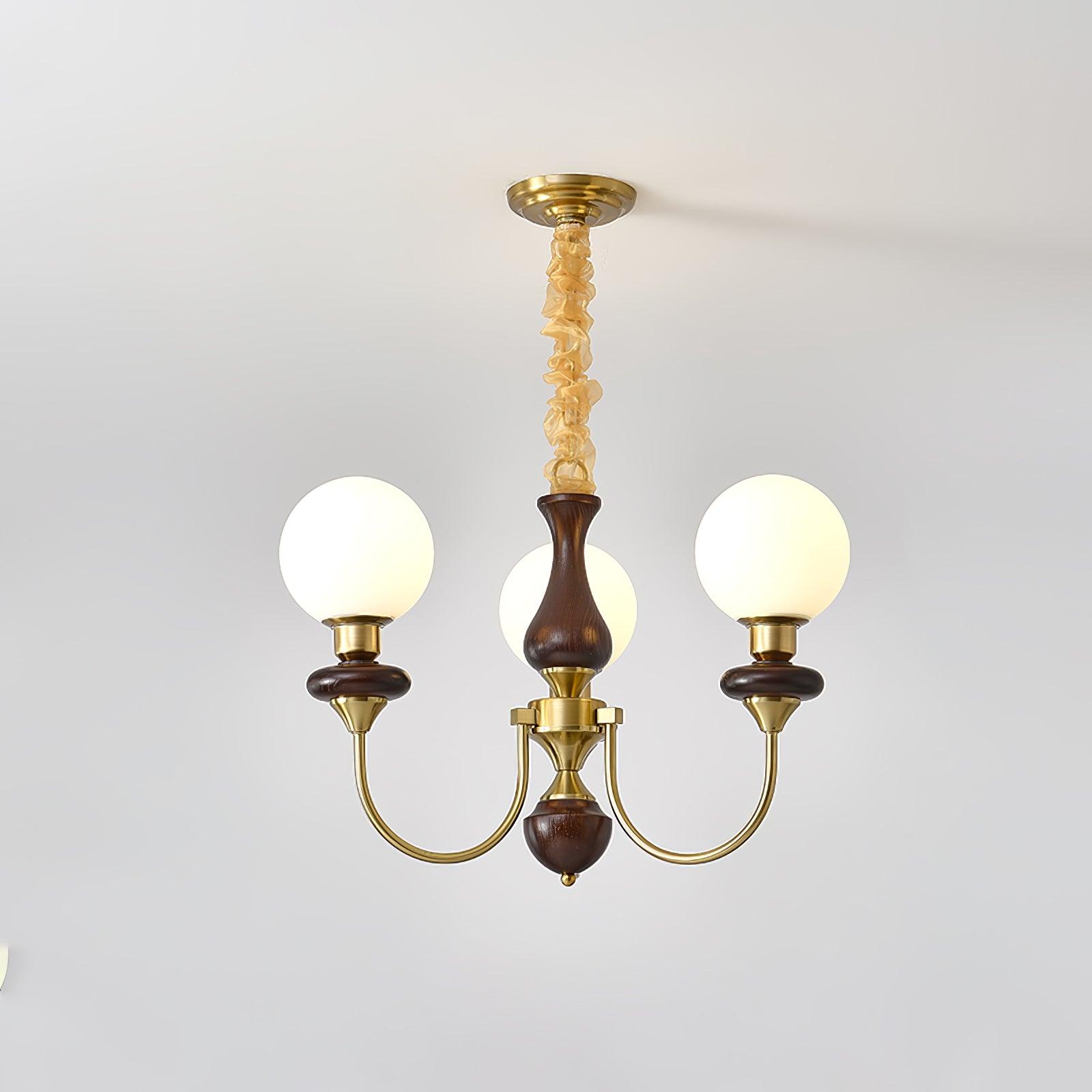 Lustra Kronleuchter Retro Messing Walnuss Glas-Letslighting