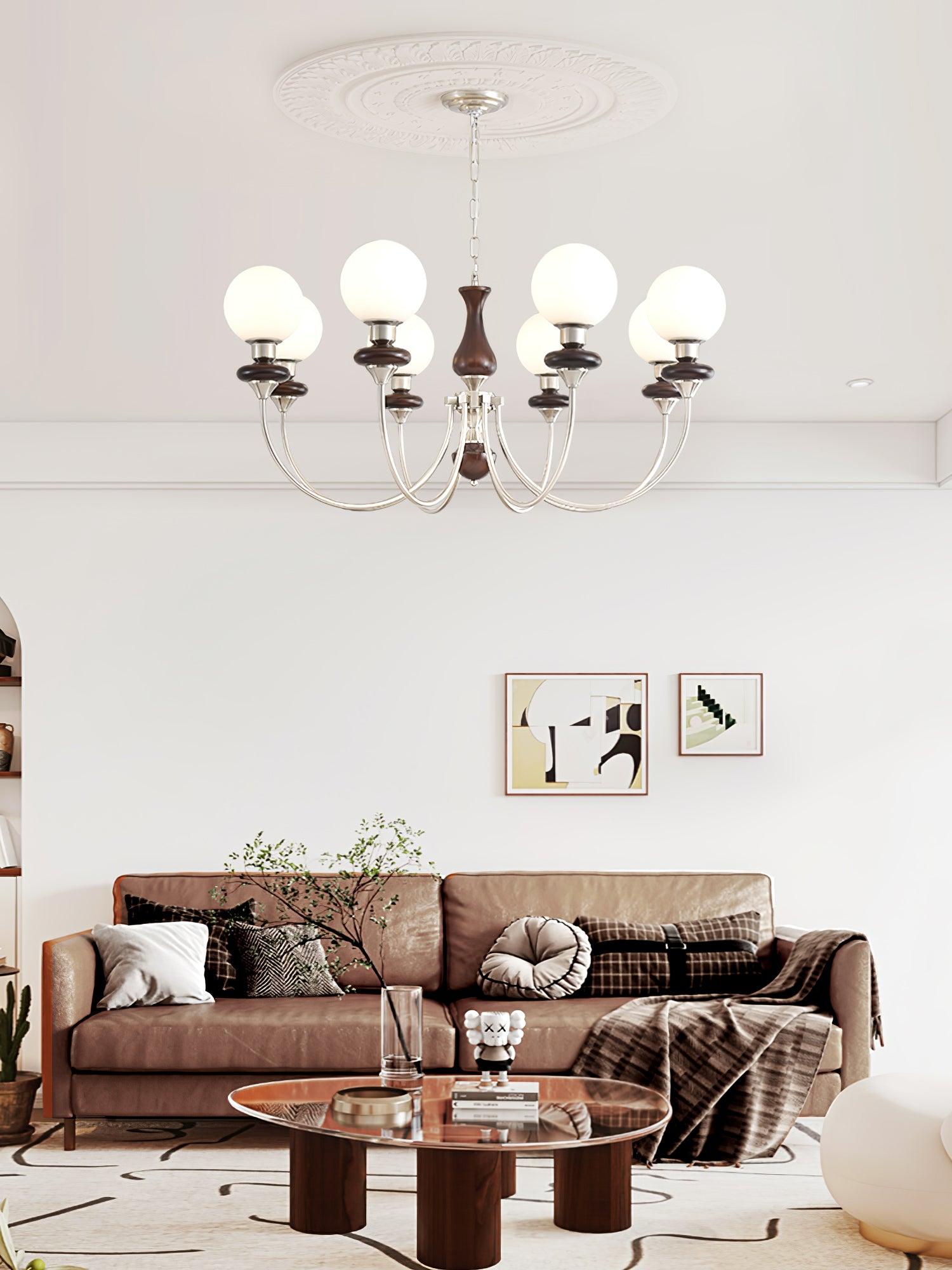 Lustra Kronleuchter Retro Messing Walnuss Glas-Letslighting