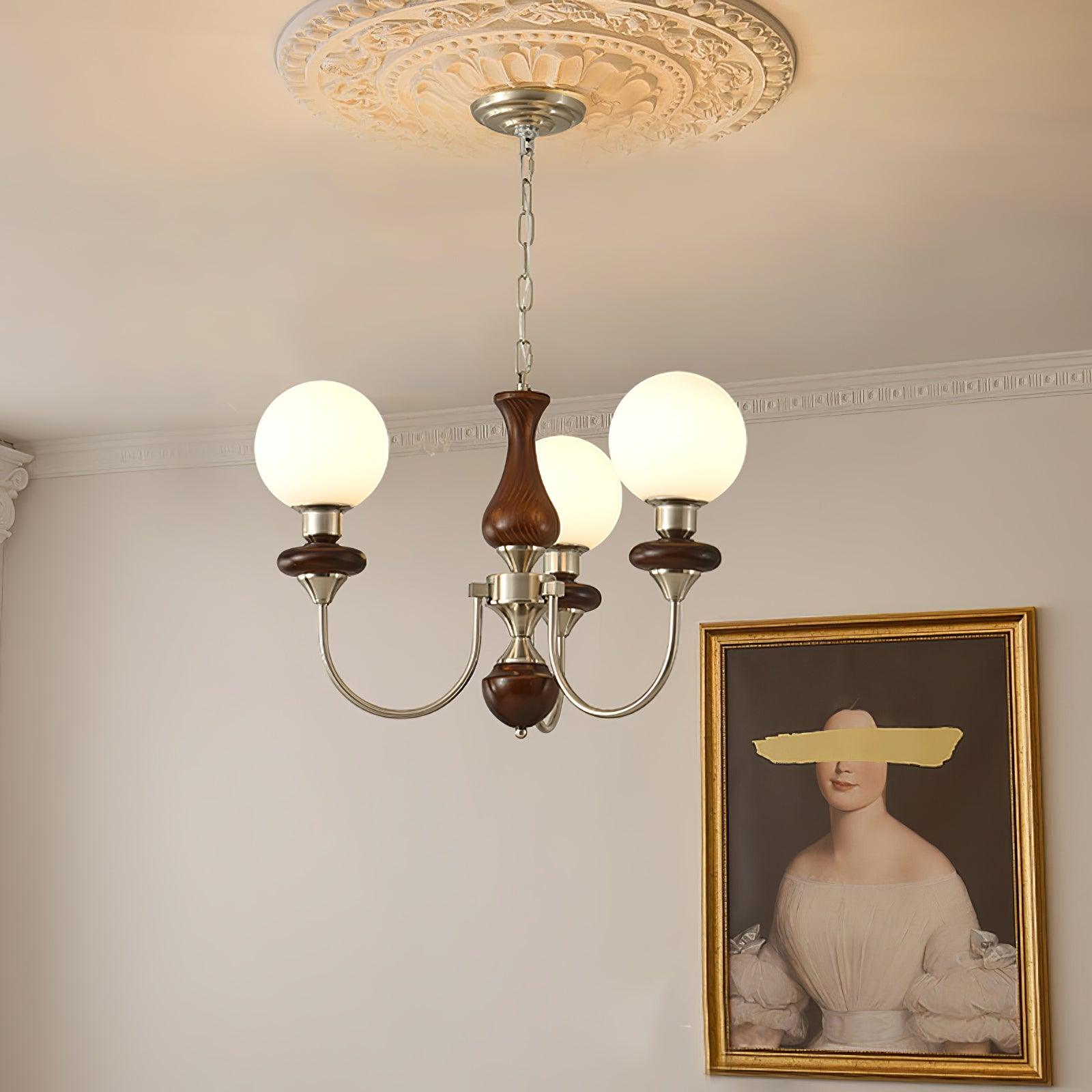 Lustra Kronleuchter Retro Messing Walnuss Glas-Letslighting