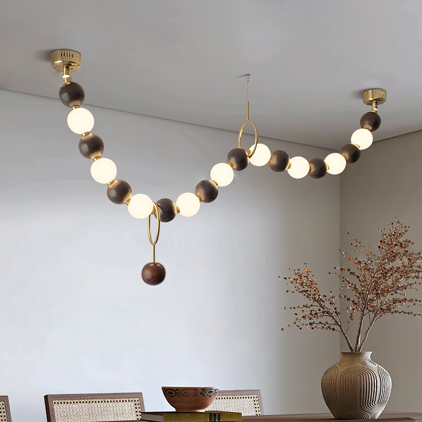 Aurora Kronleuchter-Nussbaumperlenkette-Letslighting