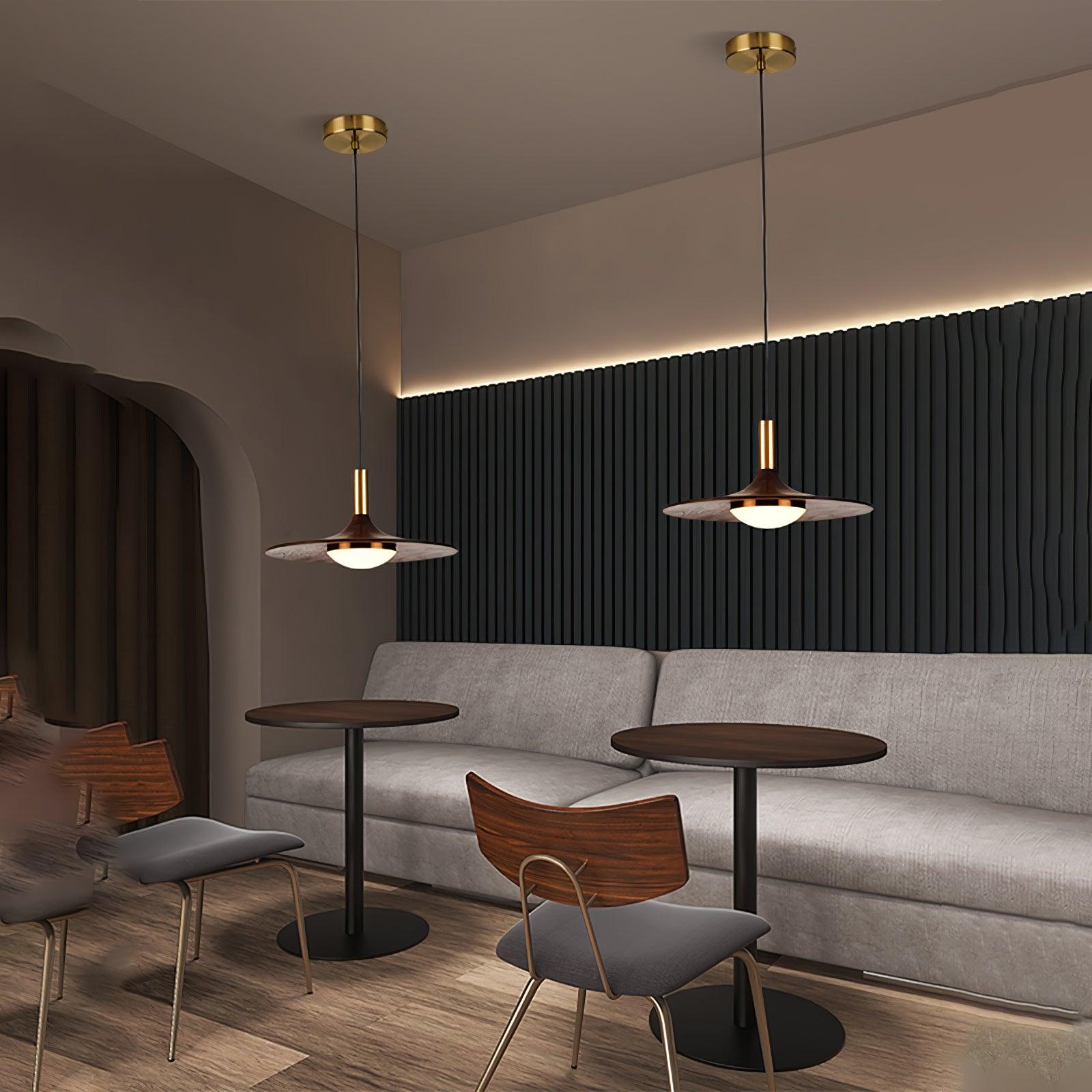 Walnut Wood Dish Pendant Light - Blowlighting