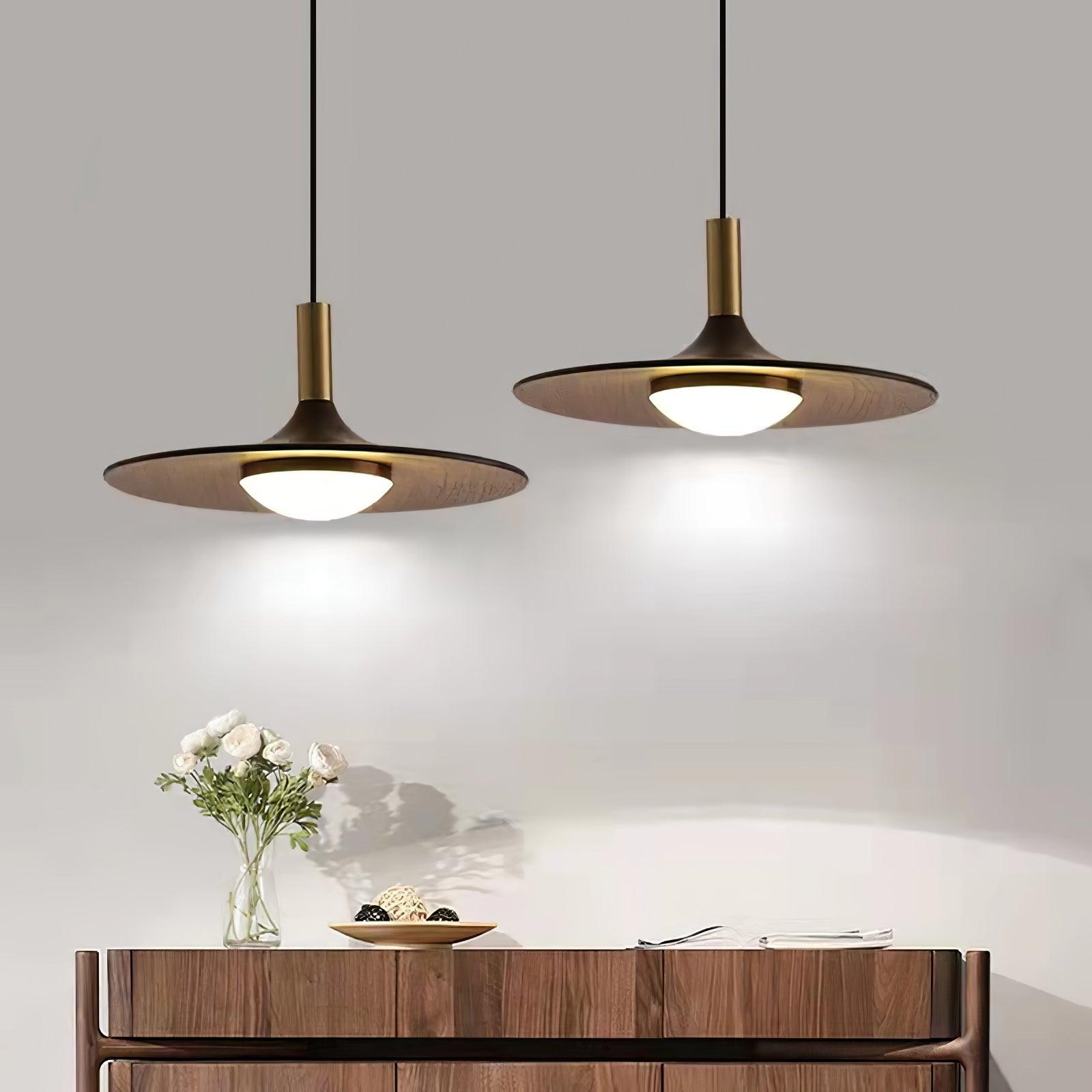 Walnut Wood Dish Pendant Light - Blowlighting