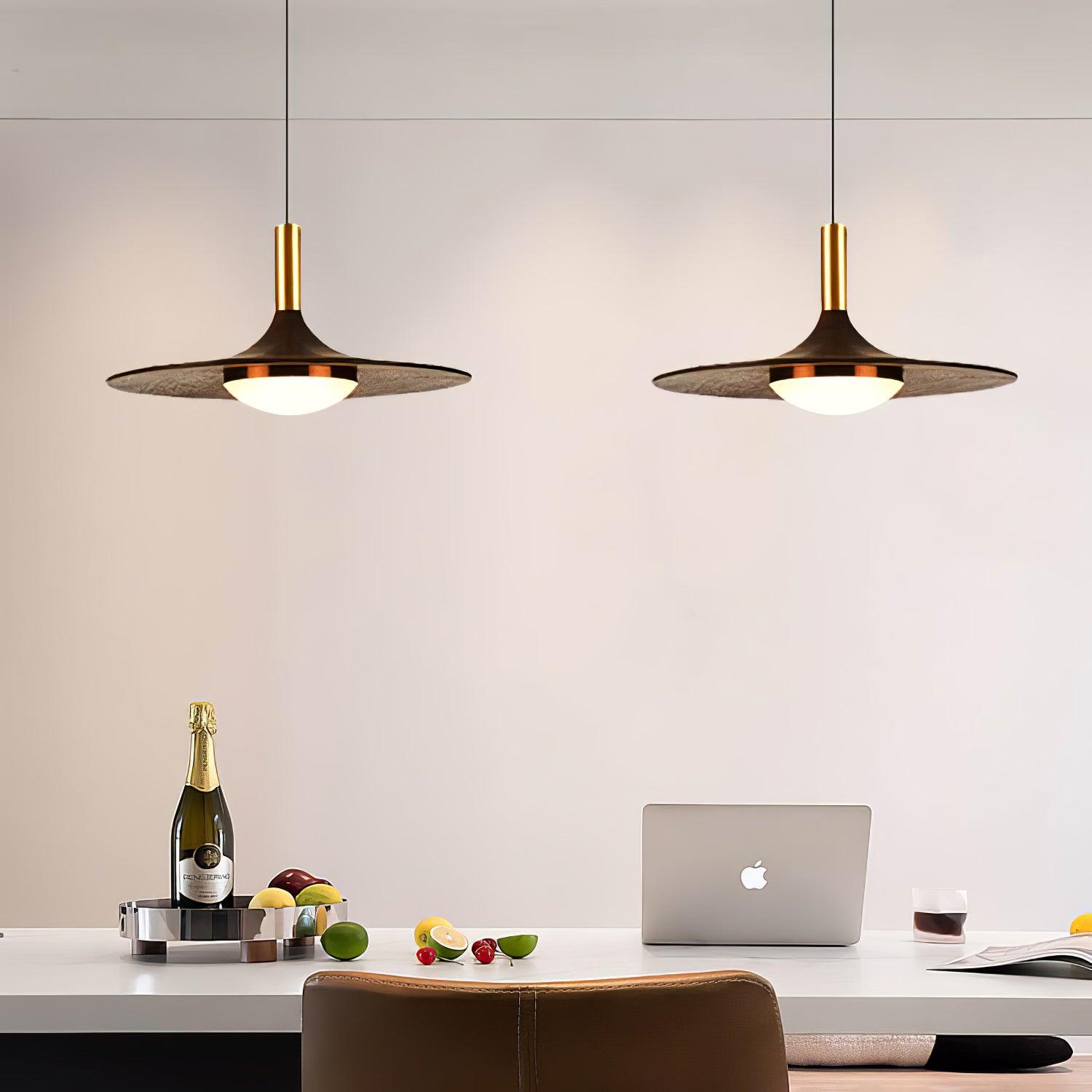 Walnut Wood Dish Pendant Light - Blowlighting