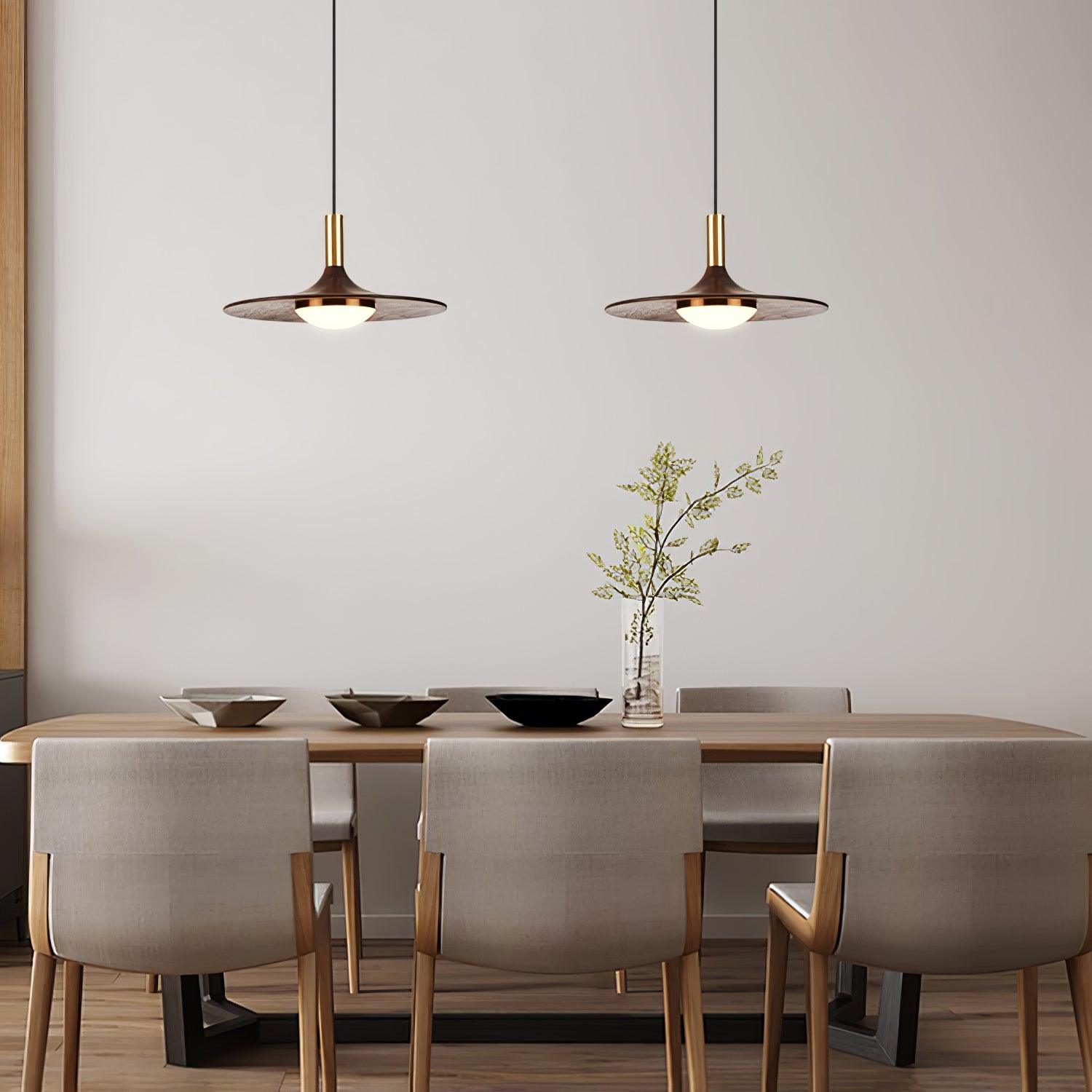 Walnut Wood Dish Pendant Light - Blowlighting