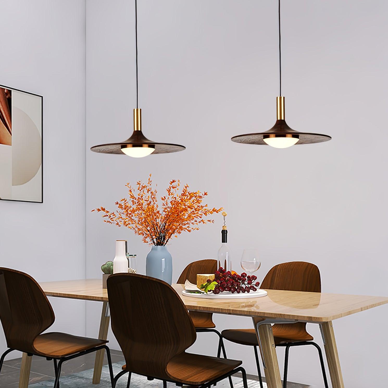 Walnut Wood Dish Pendant Light - Blowlighting