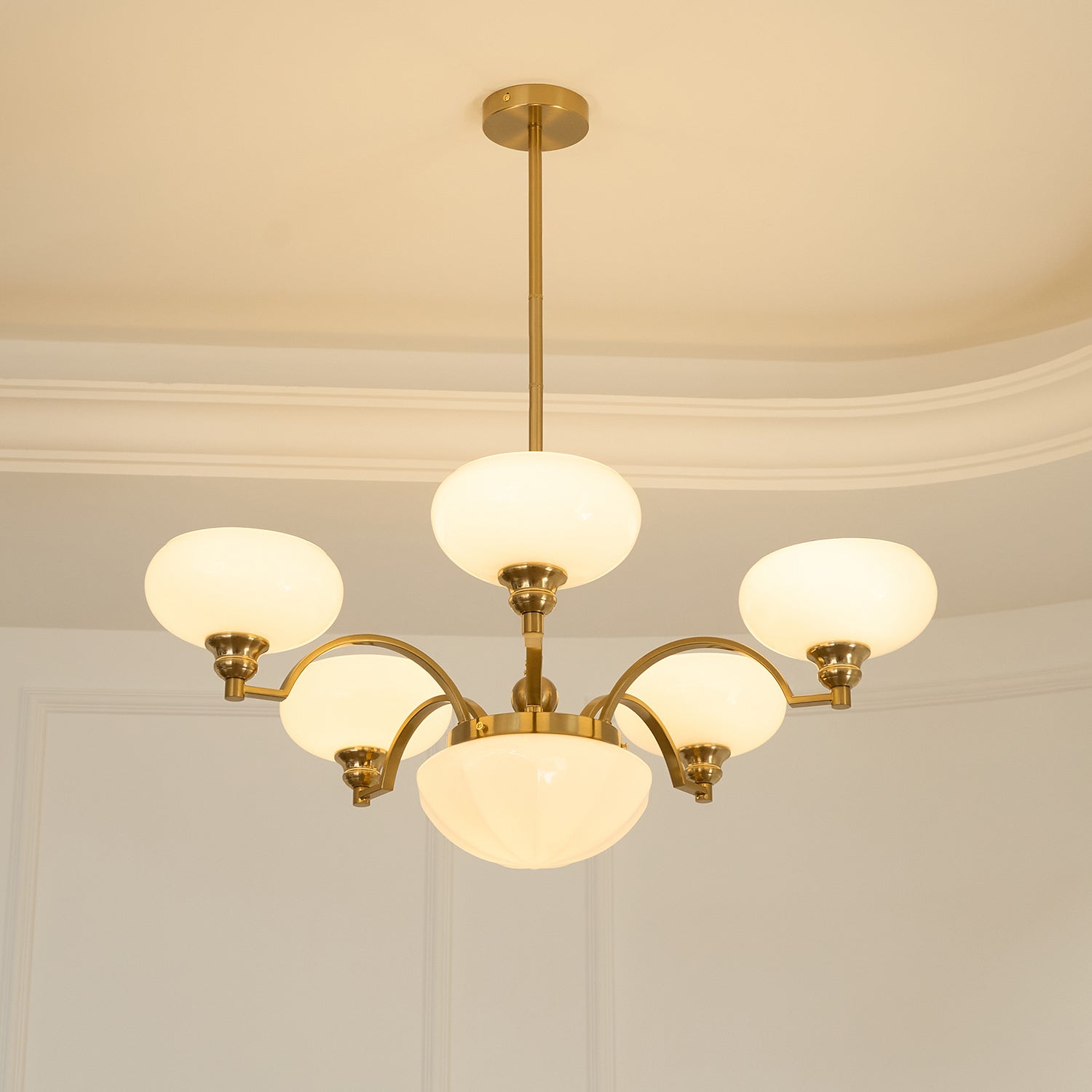 Lustra Kronleuchter Warre Satin Nickel Glas Eisen-Letslighting