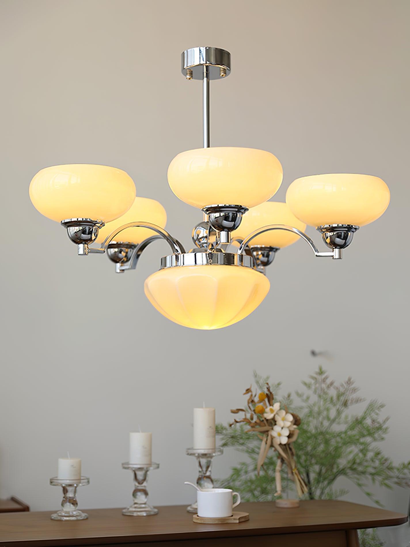 Lustra Kronleuchter Warre Satin Nickel Glas Eisen-Letslighting