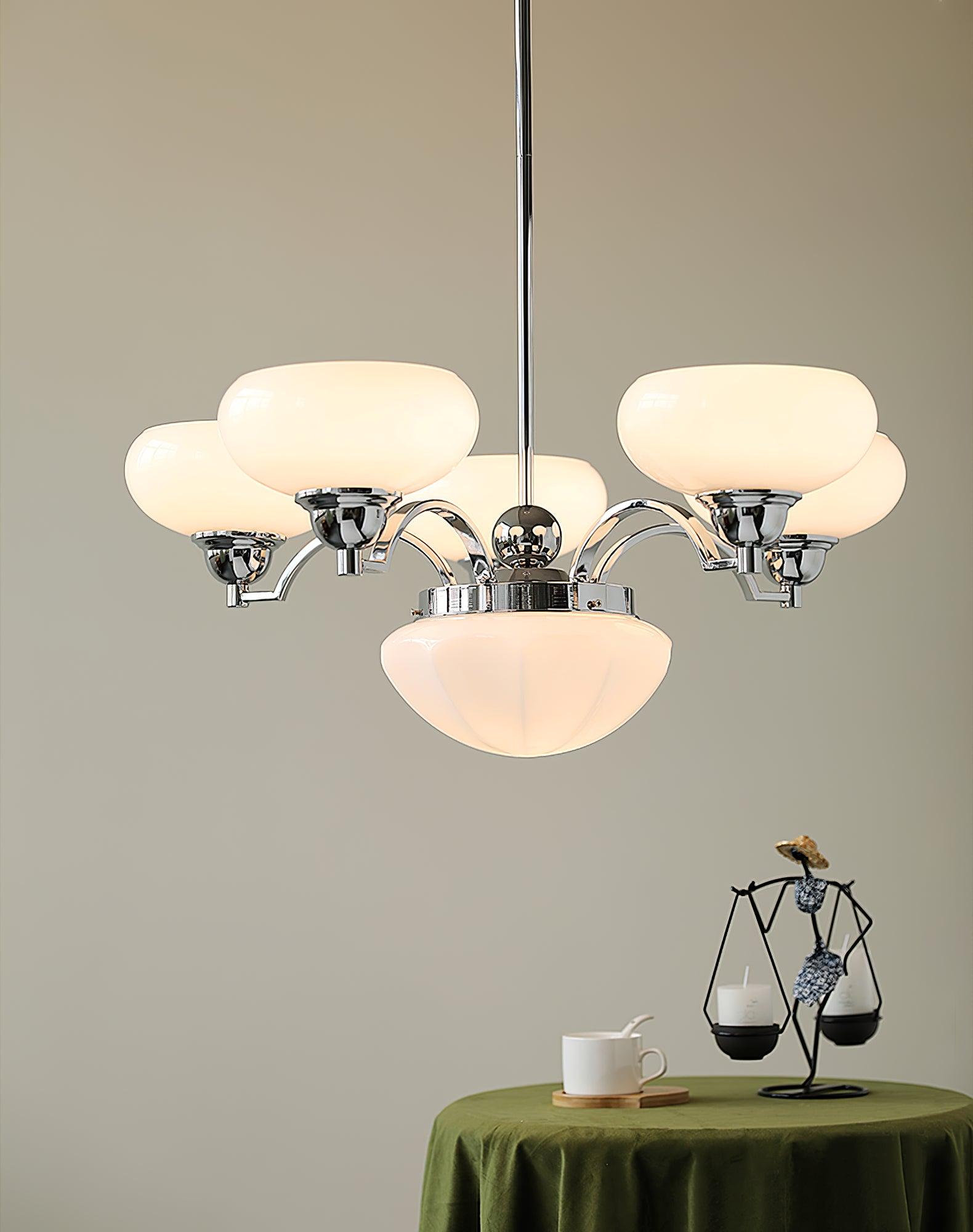 Lustra Kronleuchter Warre Satin Nickel Glas Eisen-Letslighting