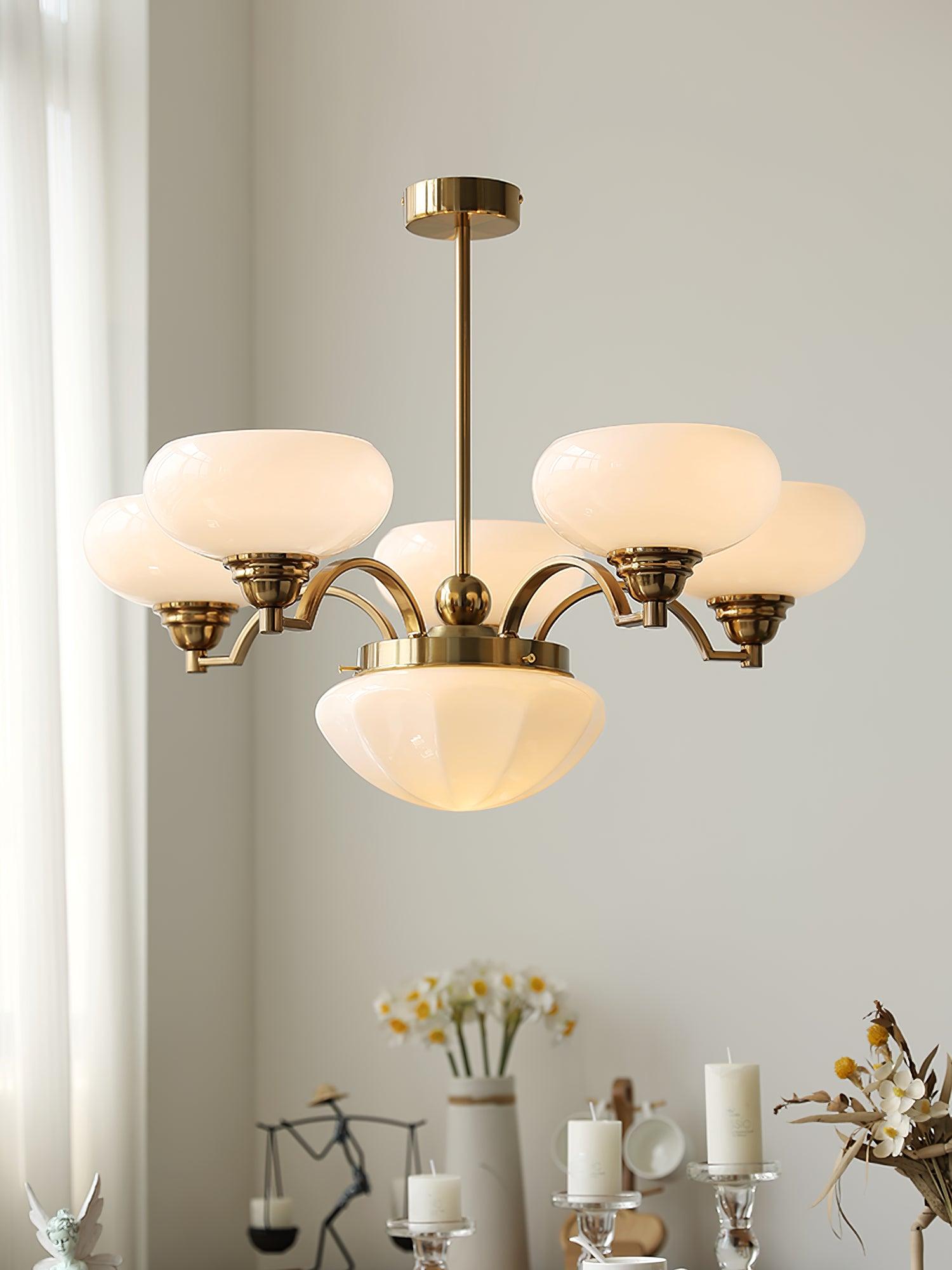Lustra Kronleuchter Warre Satin Nickel Glas Eisen-Letslighting