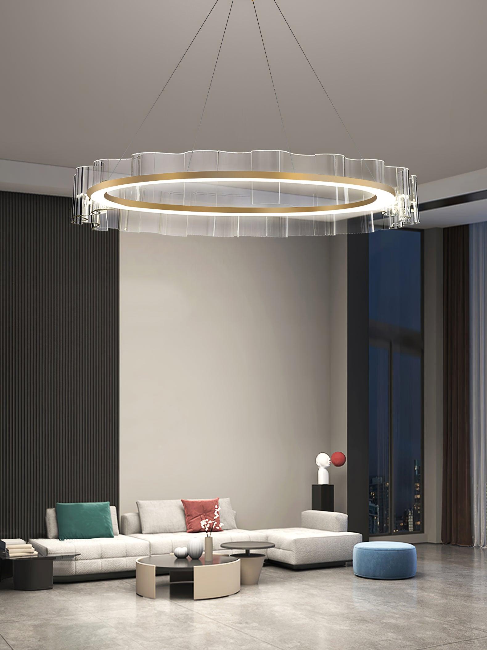 Acoustic Postmodern Luxury Water Wave Glass Metal Chandelier - Blowlighting