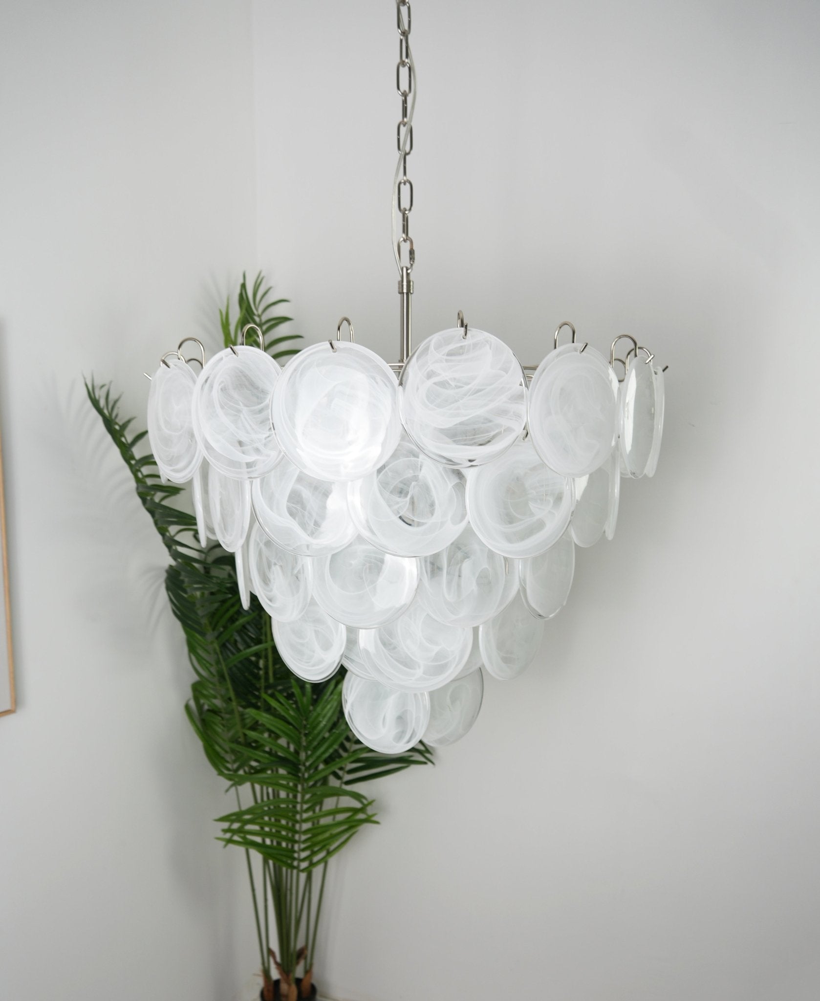 Aurora Chandelier White Murano Glass Disc - Neutralighting