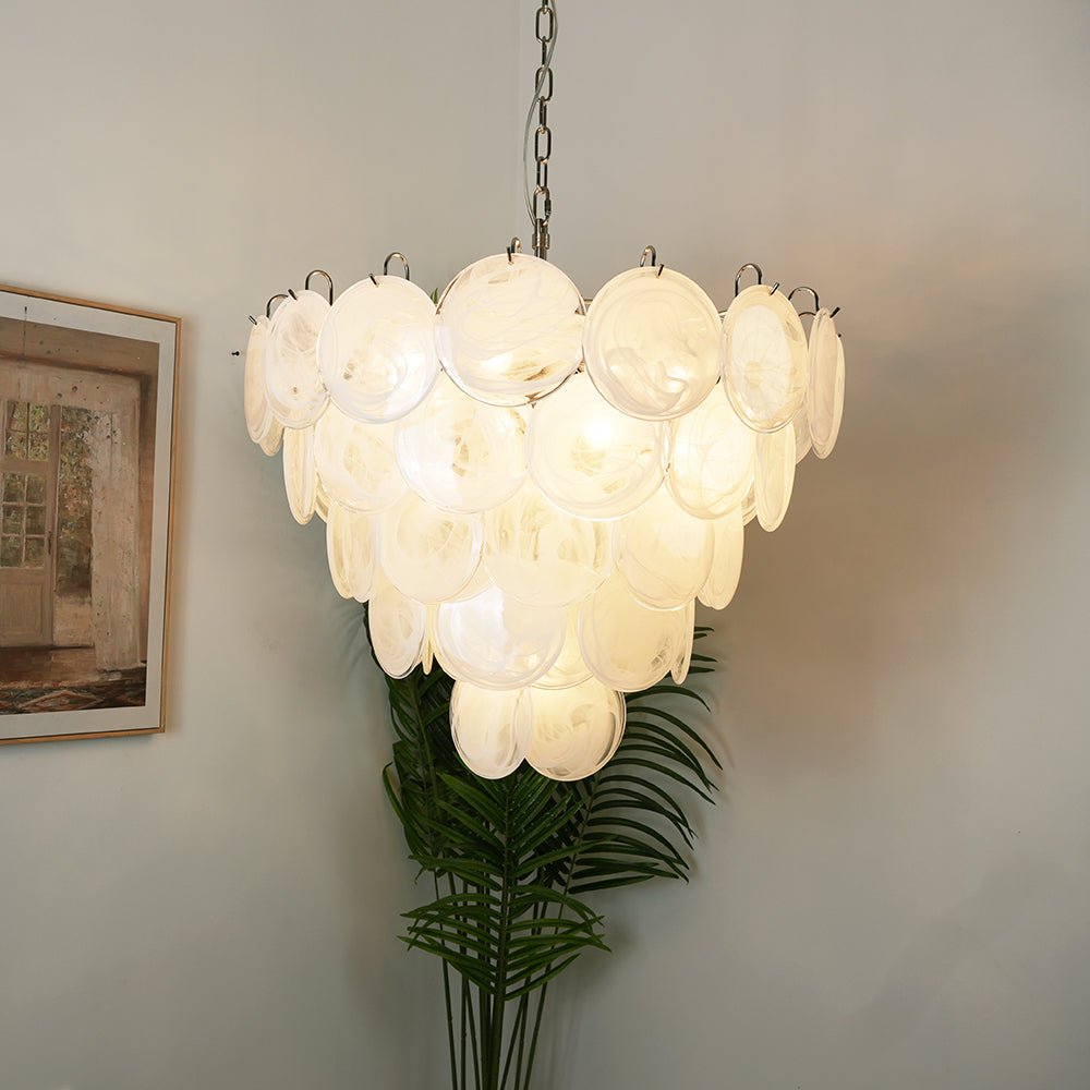Aurora Chandelier White Murano Glass Disc - Neutralighting