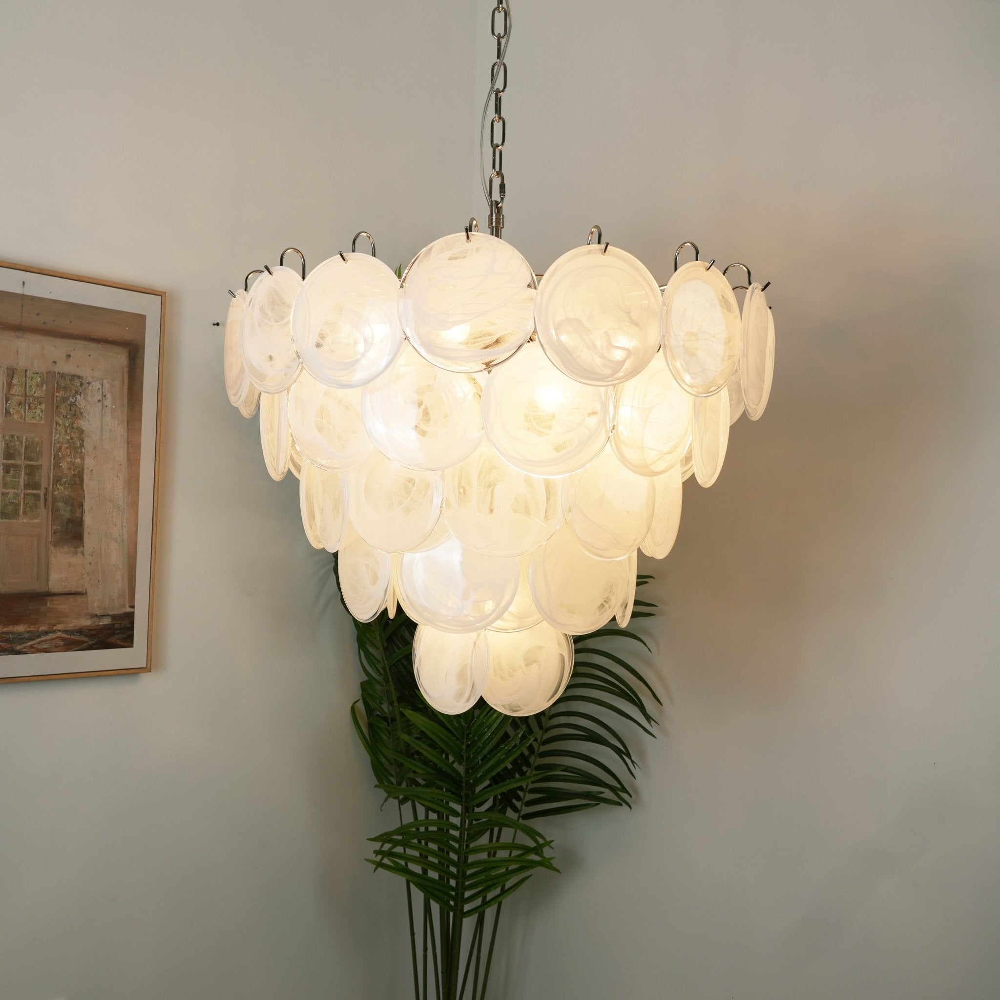 Aurora Chandelier White Murano Glass Disc - Neutralighting