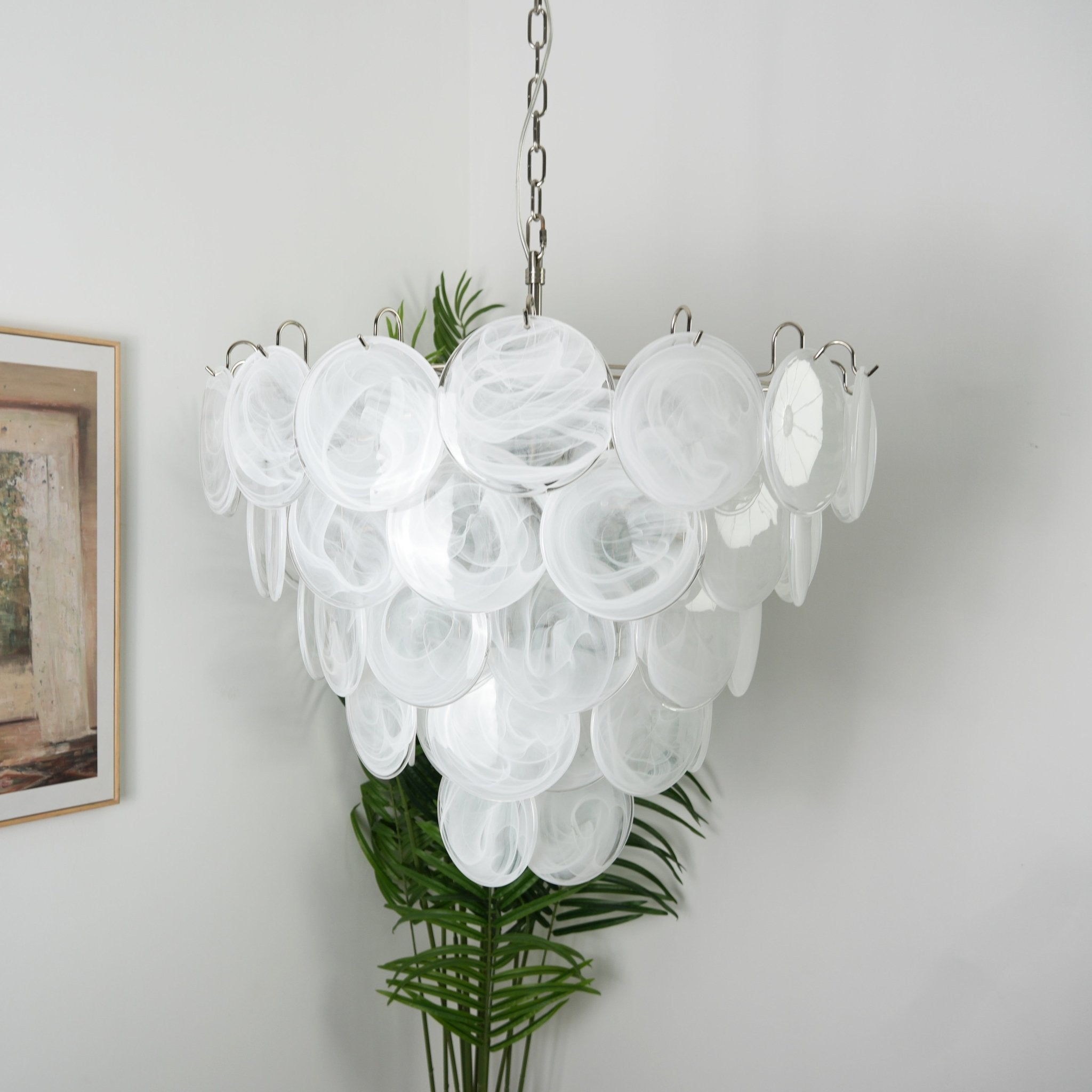 Aurora Chandelier White Murano Glass Disc - Neutralighting