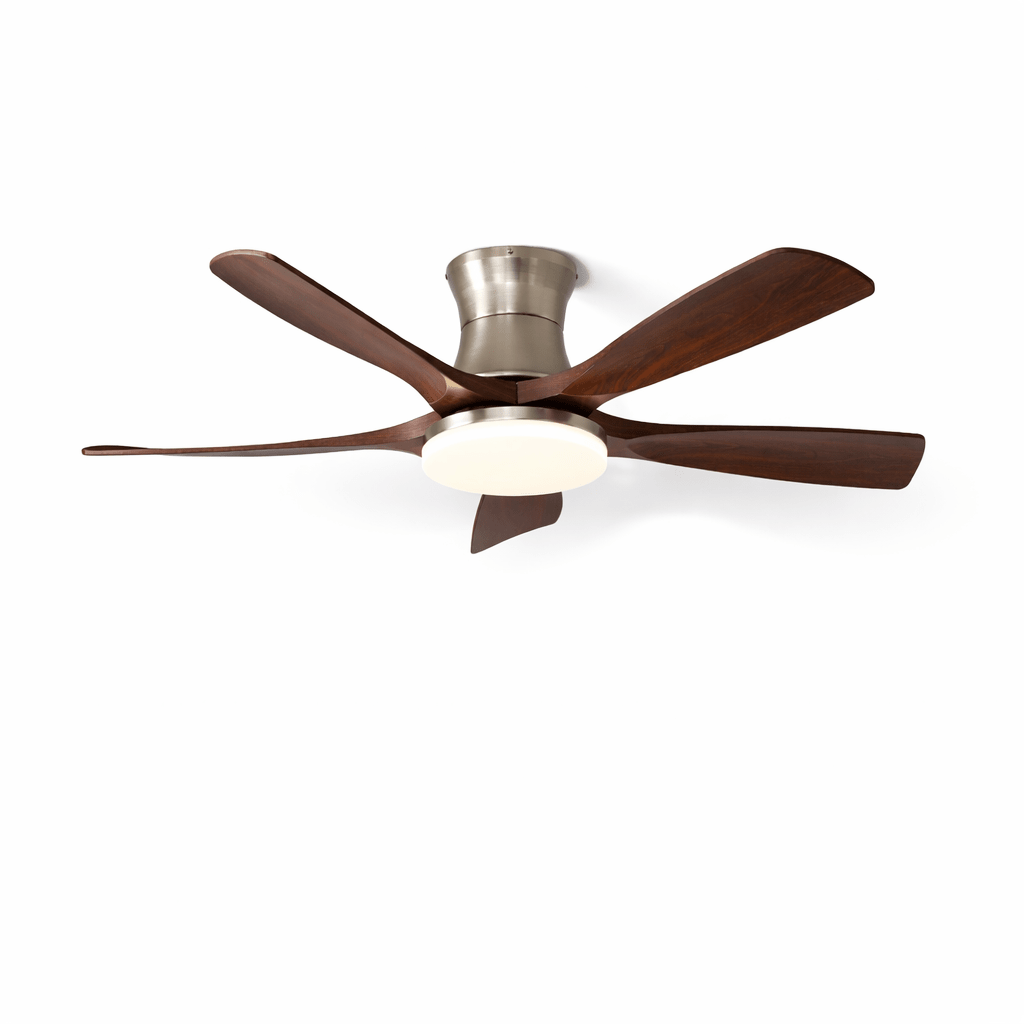 Hudson 5-Flügel Deckenventilator mit Beleuchtung, zeigt Nickel-Gehäuseausführung