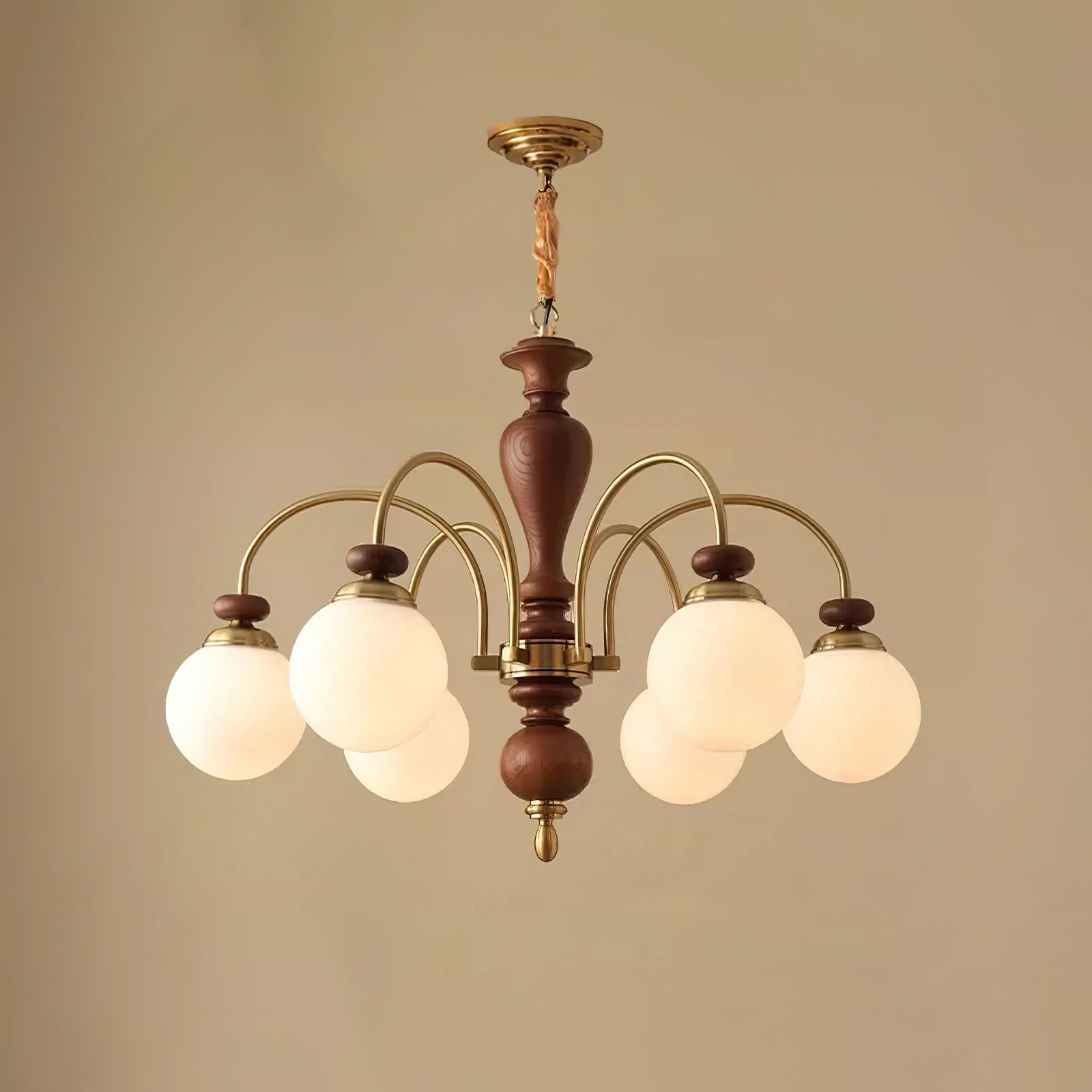 Solara Kronleuchter Klassisch Holz Messing-Letslighting