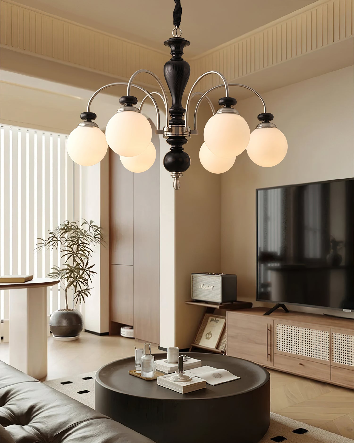 Solara Kronleuchter Klassisch Holz Messing-Letslighting