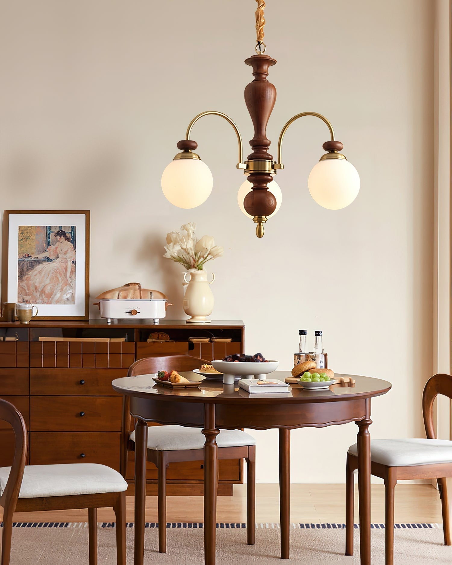 Solara Kronleuchter Klassisch Holz Messing-Letslighting