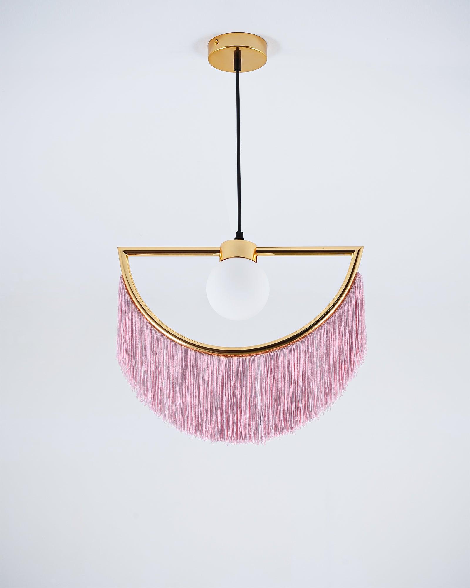 Solara Pendelleuchte Stoff Fransen Globus Retro Boho-Letslighting