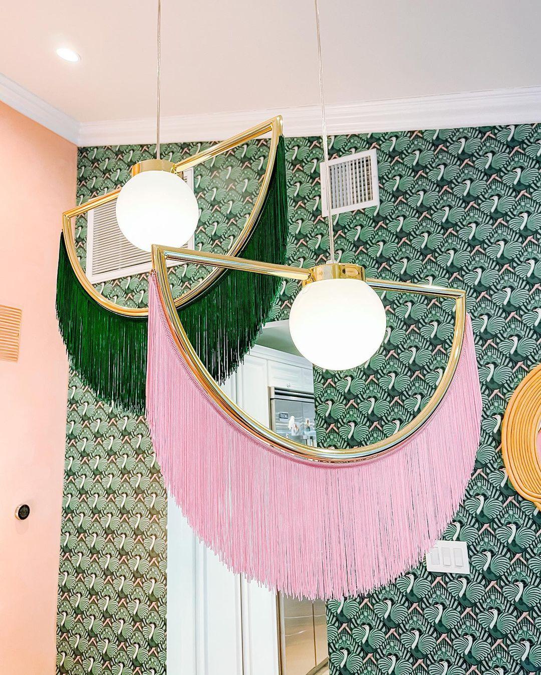 Solara Pendelleuchte Stoff Fransen Globus Retro Boho-Letslighting