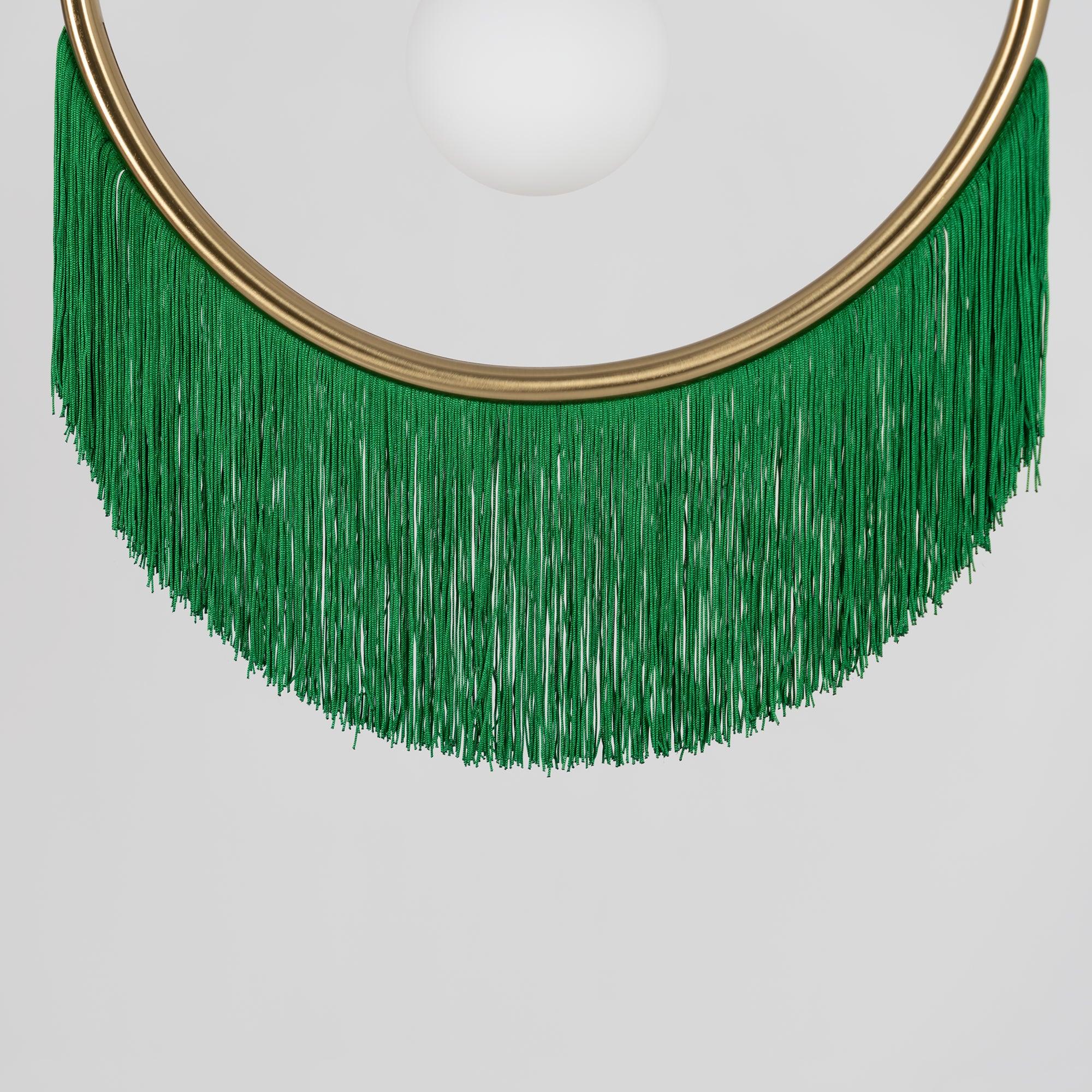 Solara Pendelleuchte Stoff Fransen Globus Retro Boho-Letslighting
