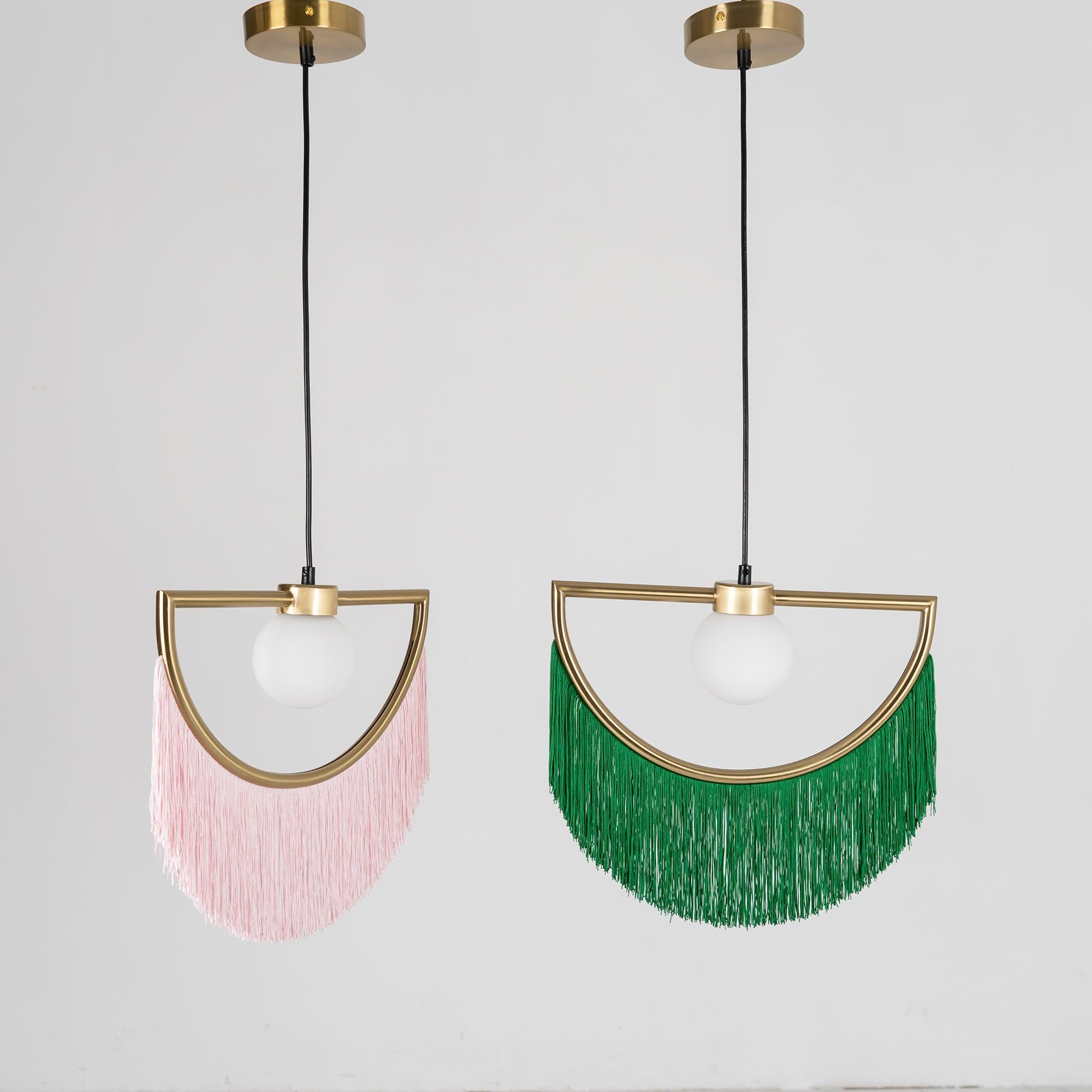Solara Pendelleuchte Stoff Fransen Globus Retro Boho-Letslighting