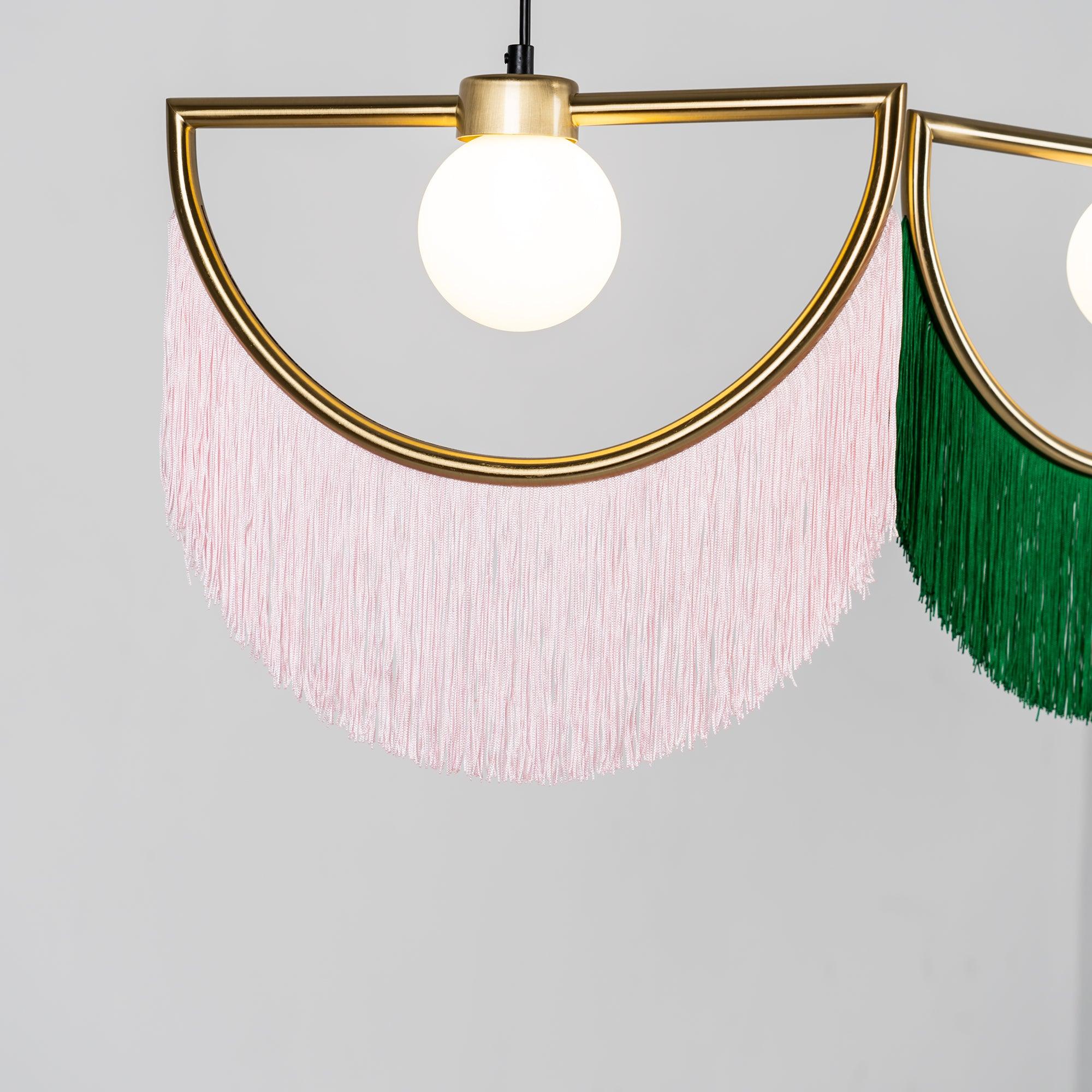 Solara Pendelleuchte Stoff Fransen Globus Retro Boho-Letslighting