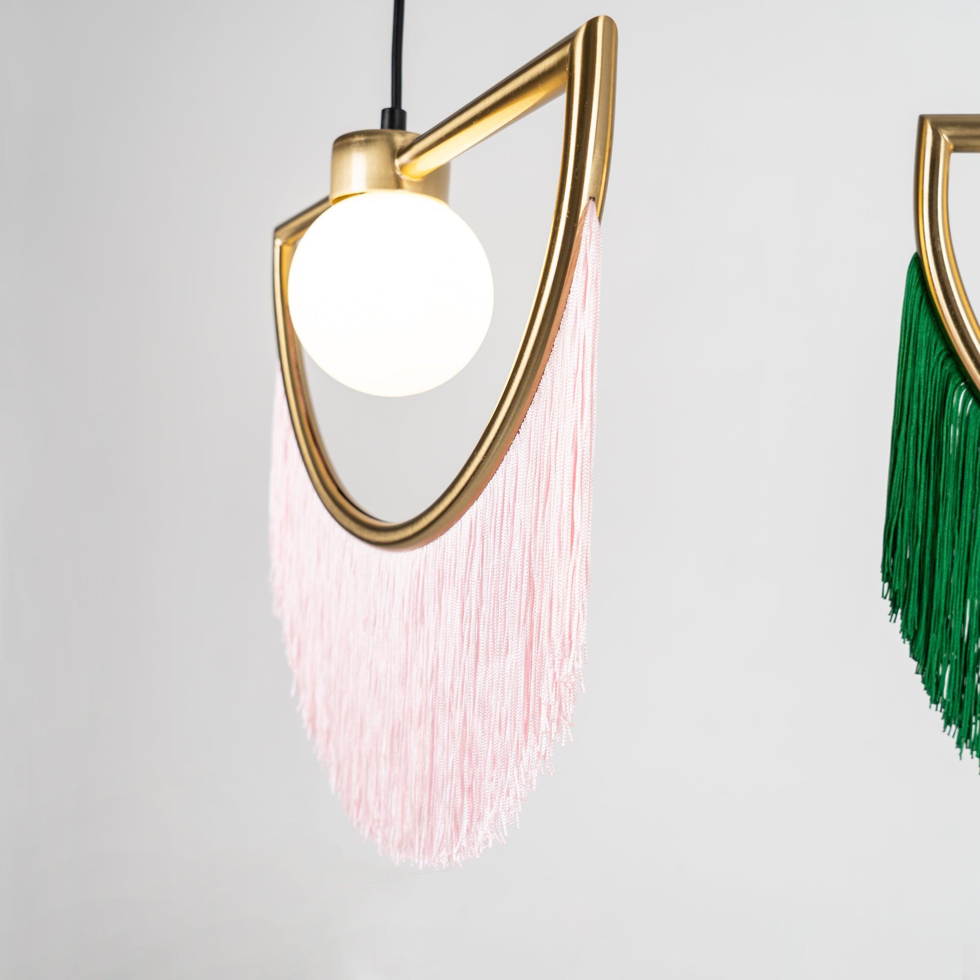 Solara Pendelleuchte Stoff Fransen Globus Retro Boho-Letslighting