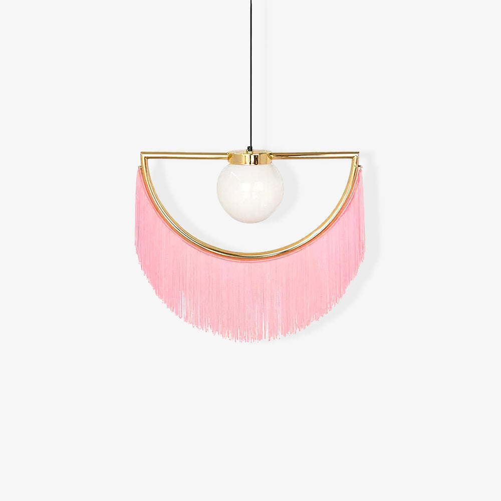 Solara Pendelleuchte Stoff Fransen Globus Retro Boho-Letslighting