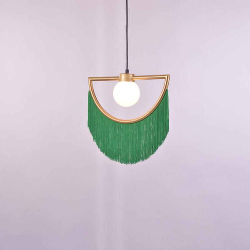 Solara Pendelleuchte Stoff Fransen Globus Retro Boho-Letslighting