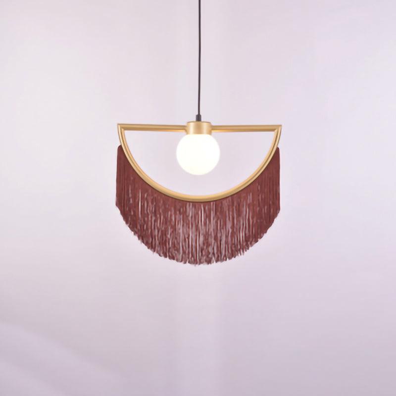 Solara Pendelleuchte Stoff Fransen Globus Retro Boho-Letslighting