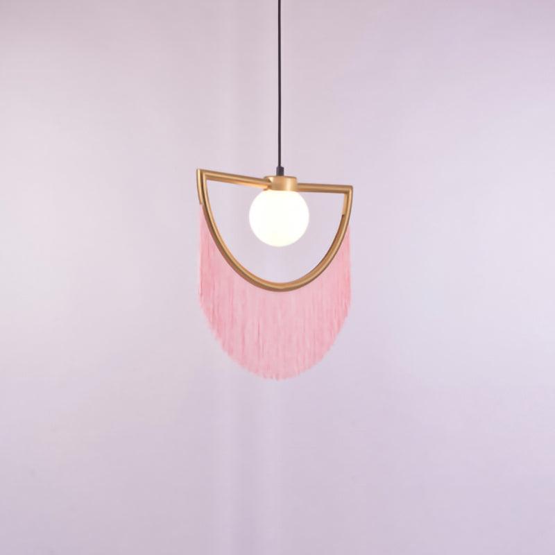 Solara Pendelleuchte Stoff Fransen Globus Retro Boho-Letslighting