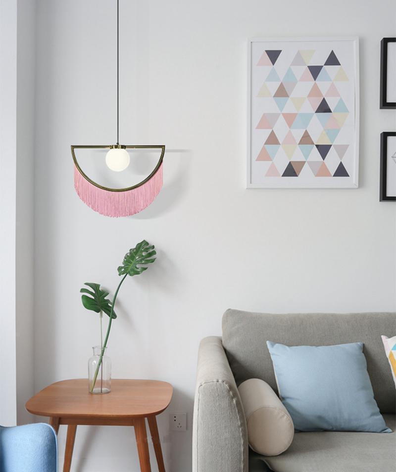 Solara Pendelleuchte Stoff Fransen Globus Retro Boho-Letslighting