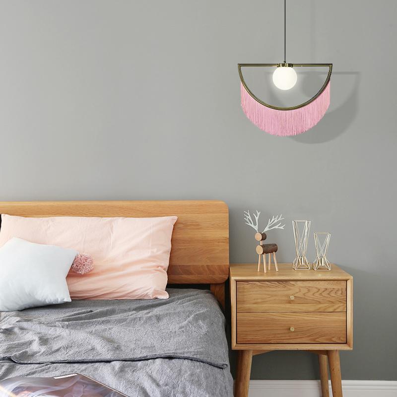 Solara Pendelleuchte Stoff Fransen Globus Retro Boho-Letslighting