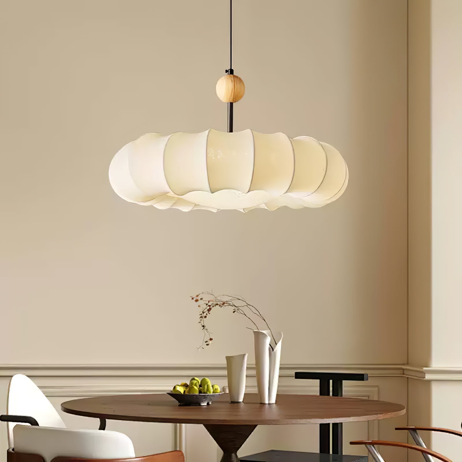 Lyvina Traditionell Natur Schleier Holz Stoff Pendelleuchte Leuchte-Letslighting