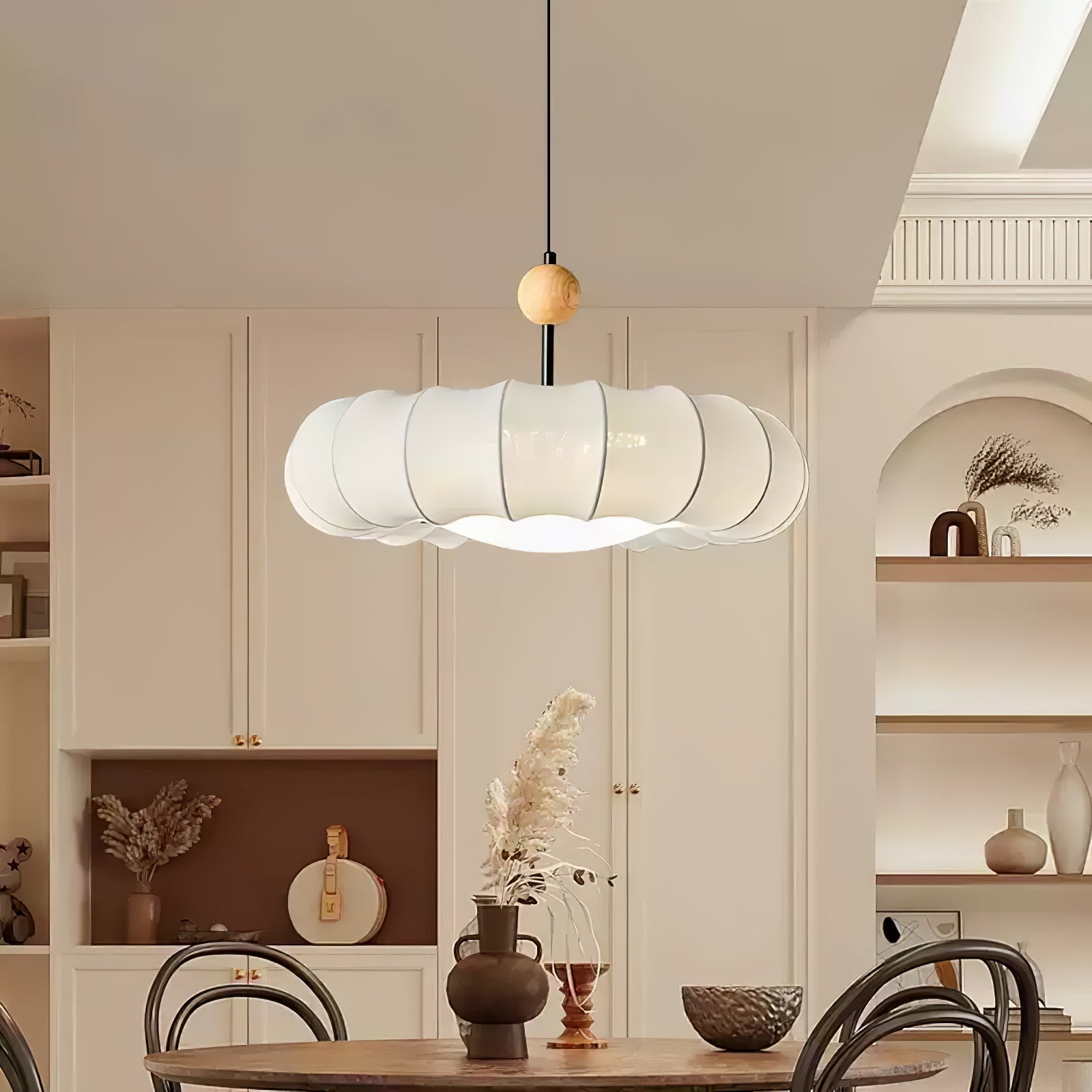 Lyvina Traditionell Natur Schleier Holz Stoff Pendelleuchte Leuchte-Letslighting