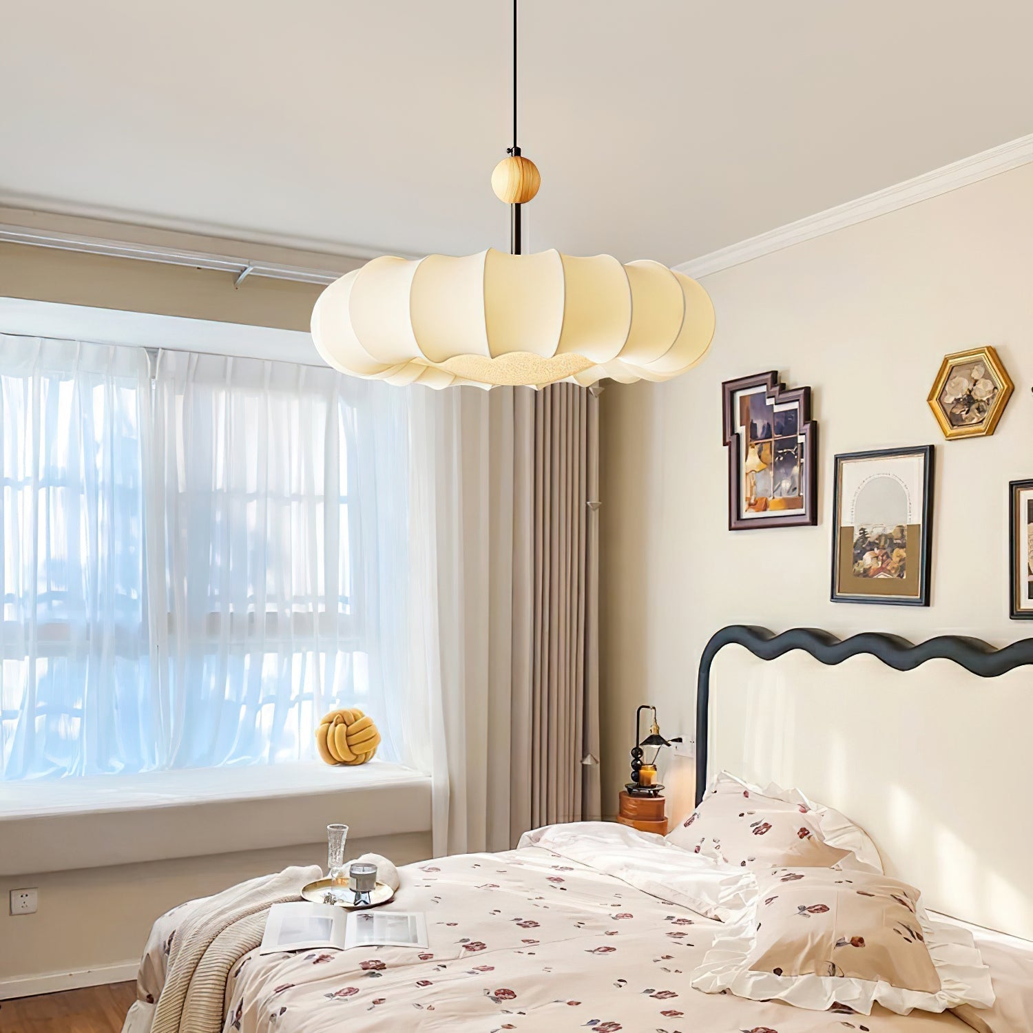 Lyvina Traditionell Natur Schleier Holz Stoff Pendelleuchte Leuchte-Letslighting