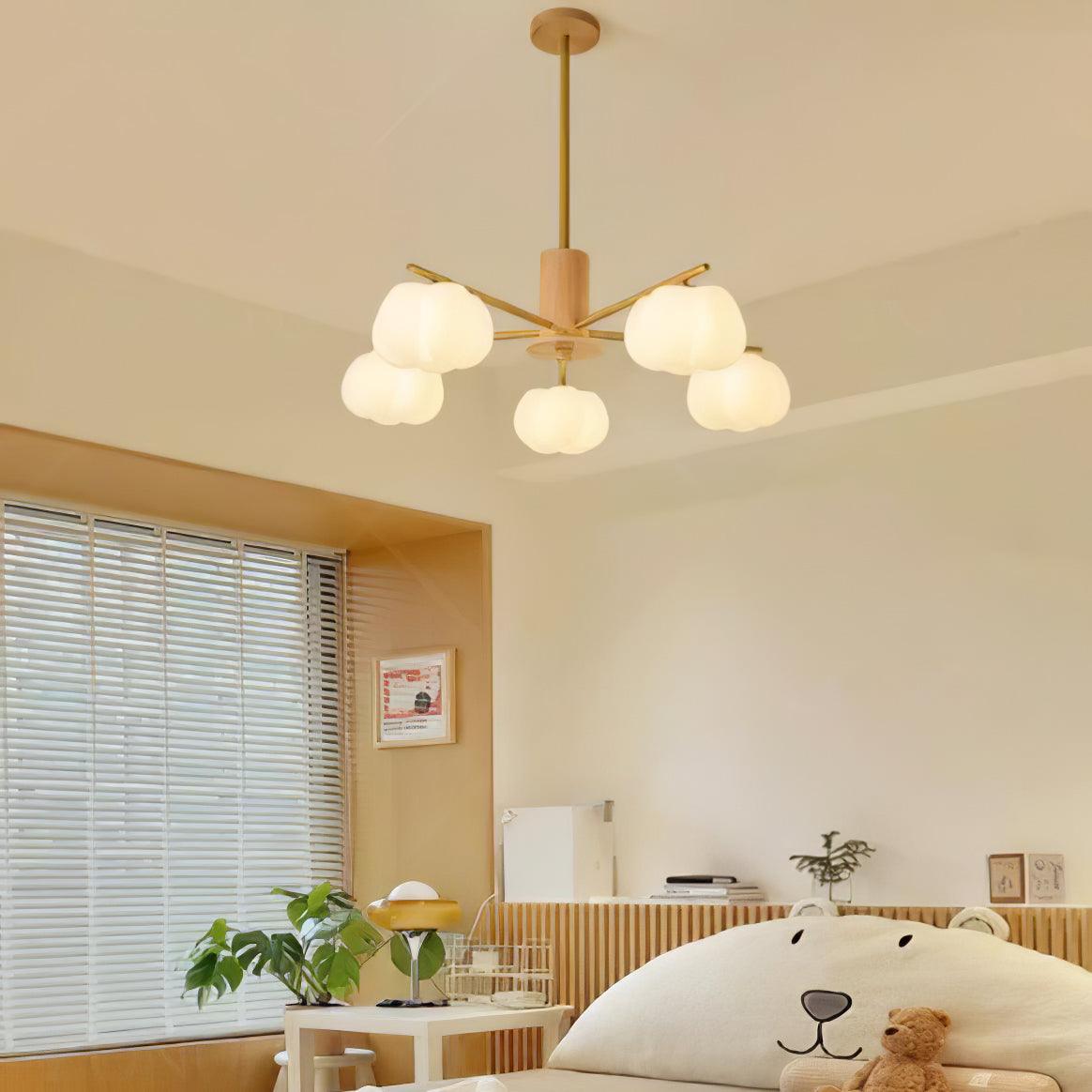 Lustra Kronleuchter Holz Baumwolle Bälle Gold PE-Letslighting