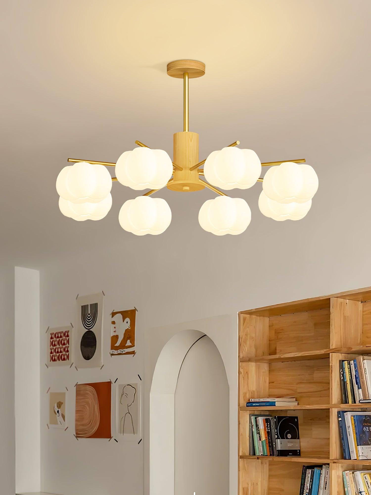 Lustra Kronleuchter Holz Baumwolle Bälle Gold PE-Letslighting